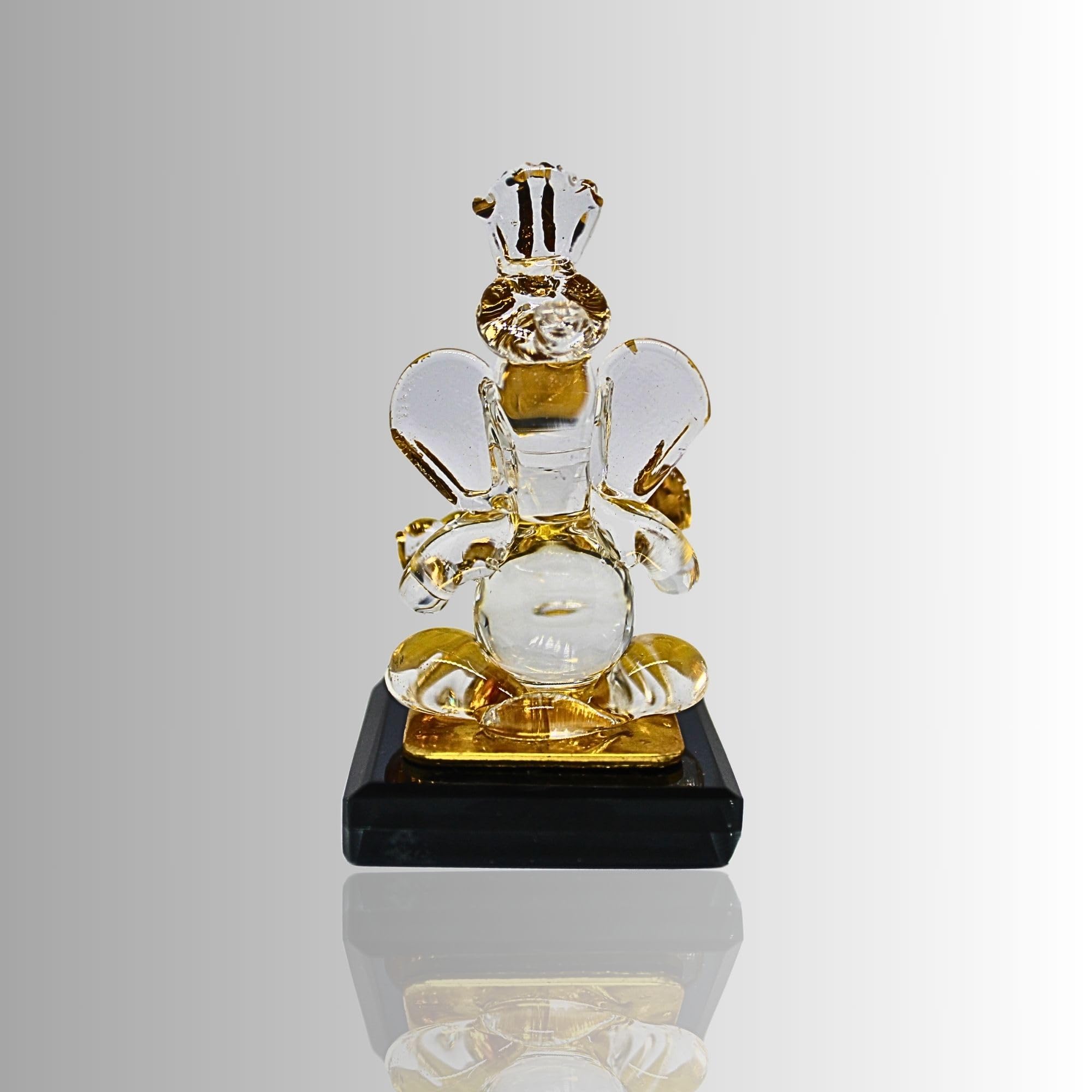 Rueca Ganesh Idol For Car Dashboard Cute Small Gold Plated Crystal Glass Lord Ganesha God Vinayaka Statue For Temple Decor (Desi