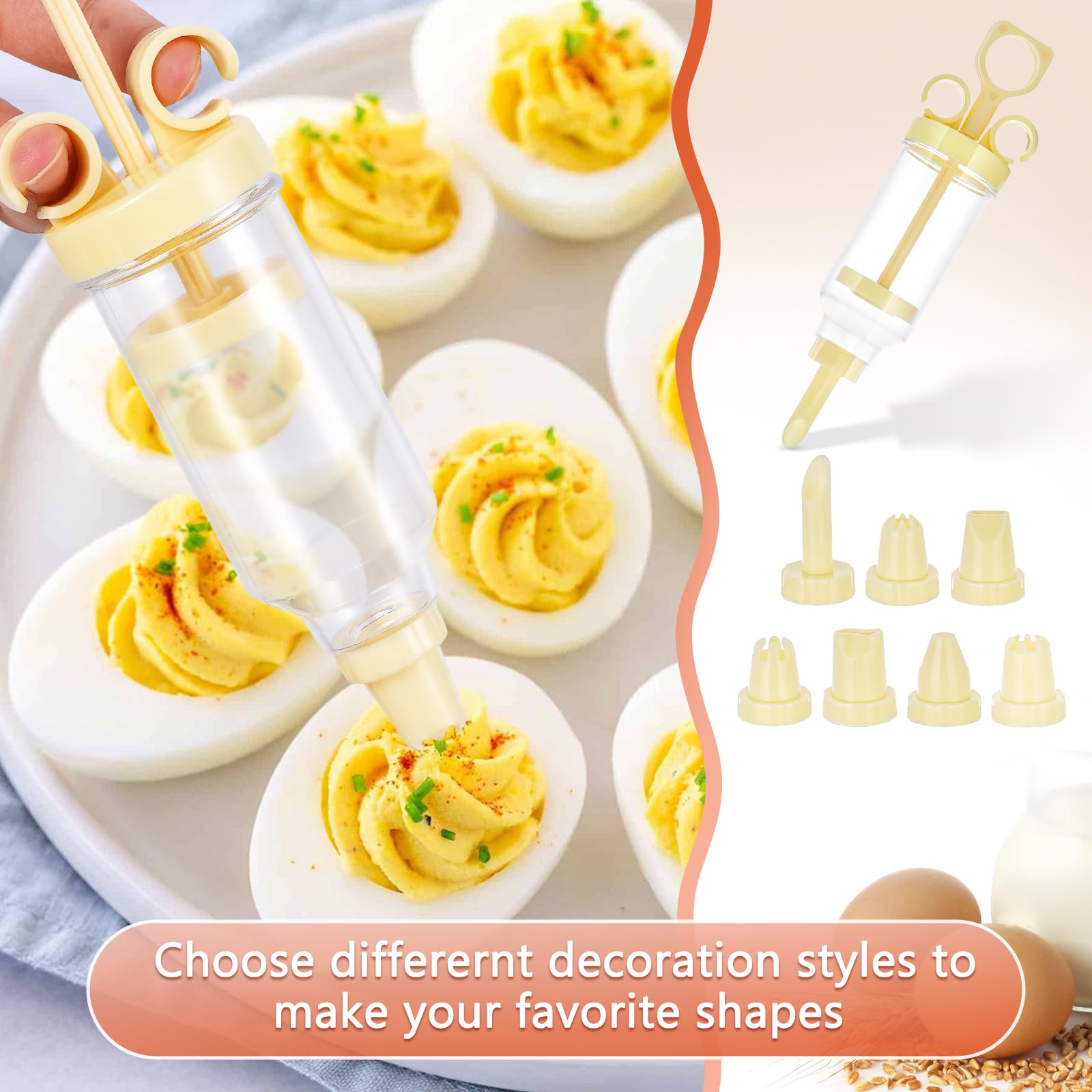 3 Pack Deviled Egg Containers with Lid and 8 Pcs Deviled Egg Injector Piping Tool, Egg Organizer for Refrigerator, Fridge Stacka