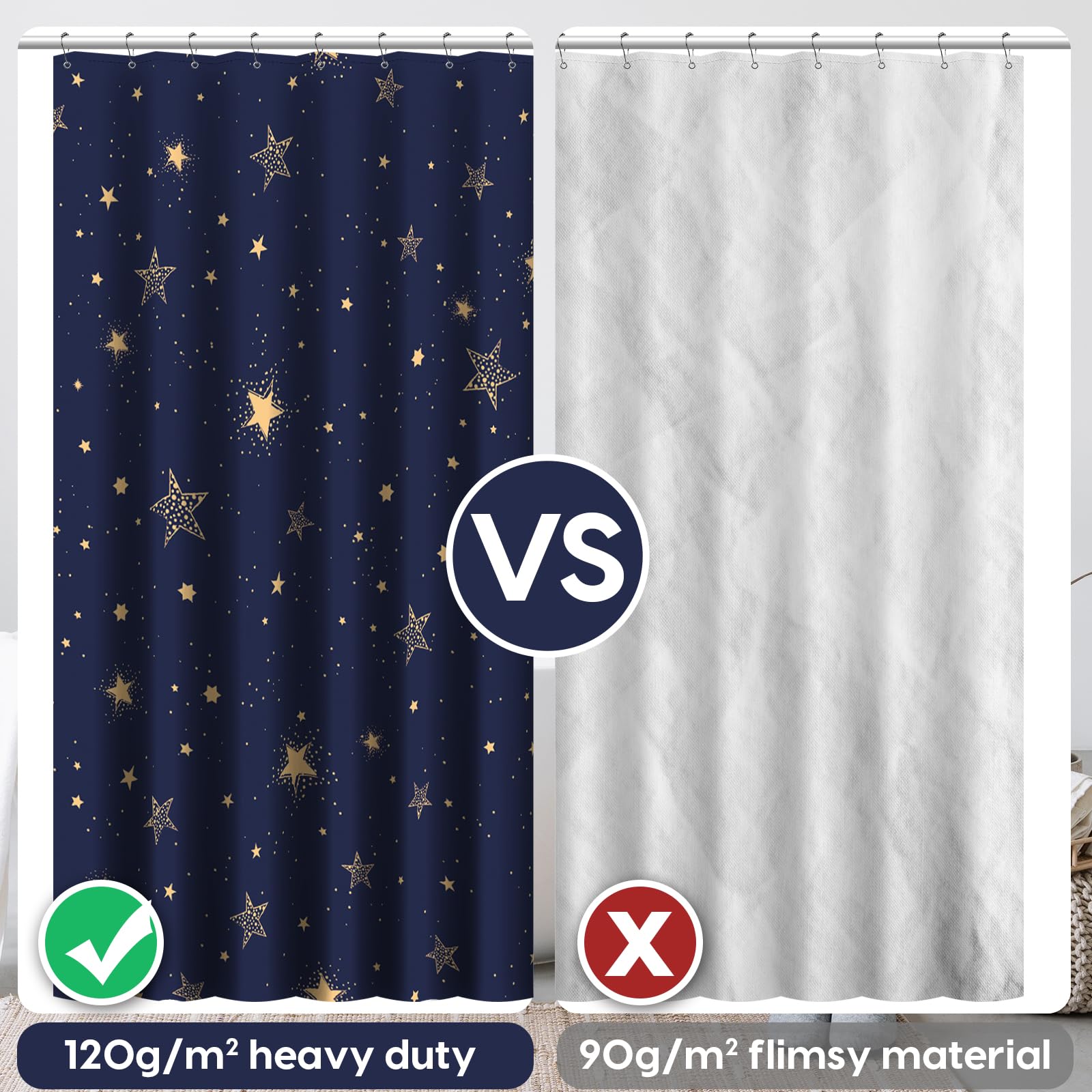 Amaredom Star Shower Curtain, Celestial Shower Curtain For Bathroom, Waterproof Fabric Shower Curtain Set, Bathroom Decoration W