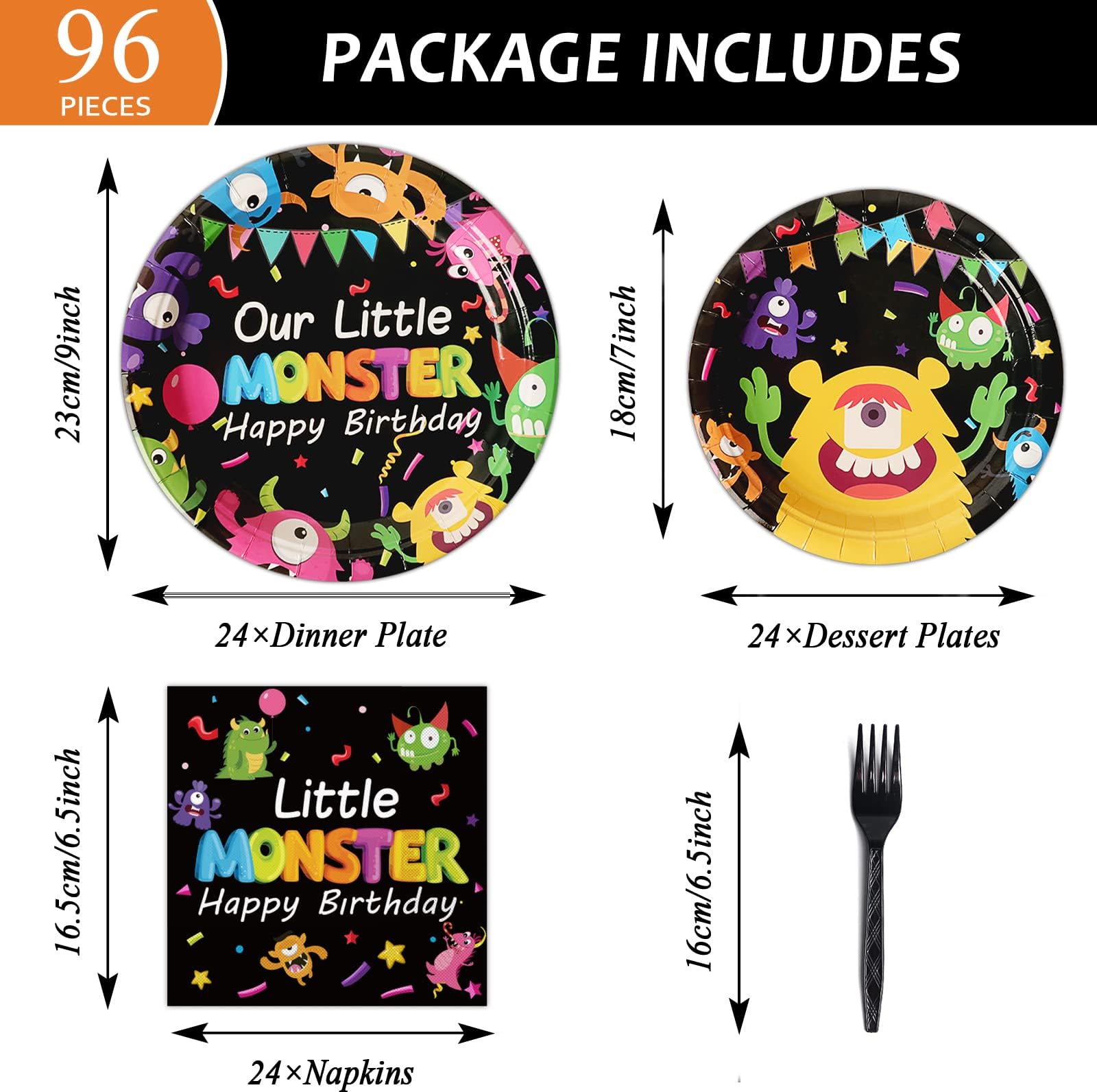 96 Pcs Monster Plates And Napkins Party Supplies Kits Monster Tableware Set Little Monster Party Decorations Favors For Boy Or G