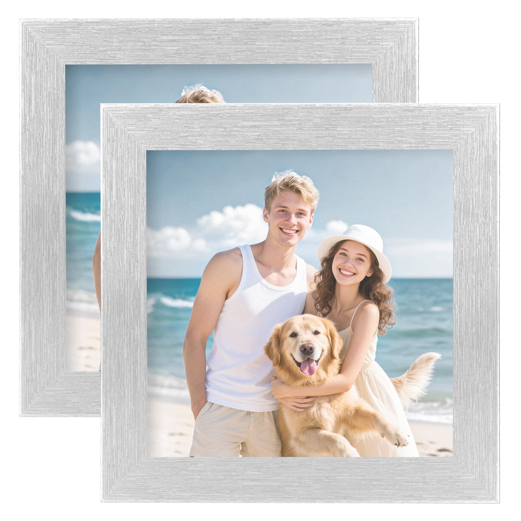 TOFOREVO Picture Frames 5x5 Set of 2 Distressed Silver Wood Grain Photo Frame for Gallery Wall Mounting or Tabletop Display