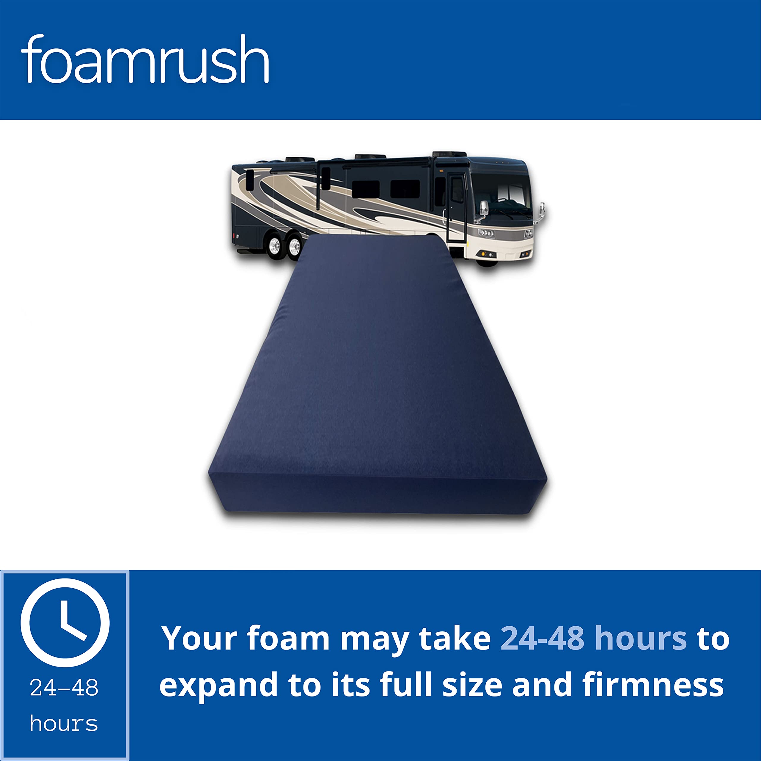 Foamrush 6-Inch Bunk (32'' X 75'') Gel Memory Foam Rv Mattress Replacement With Canvas Navy Cover, Medium Firm, Made In Usa, Cam