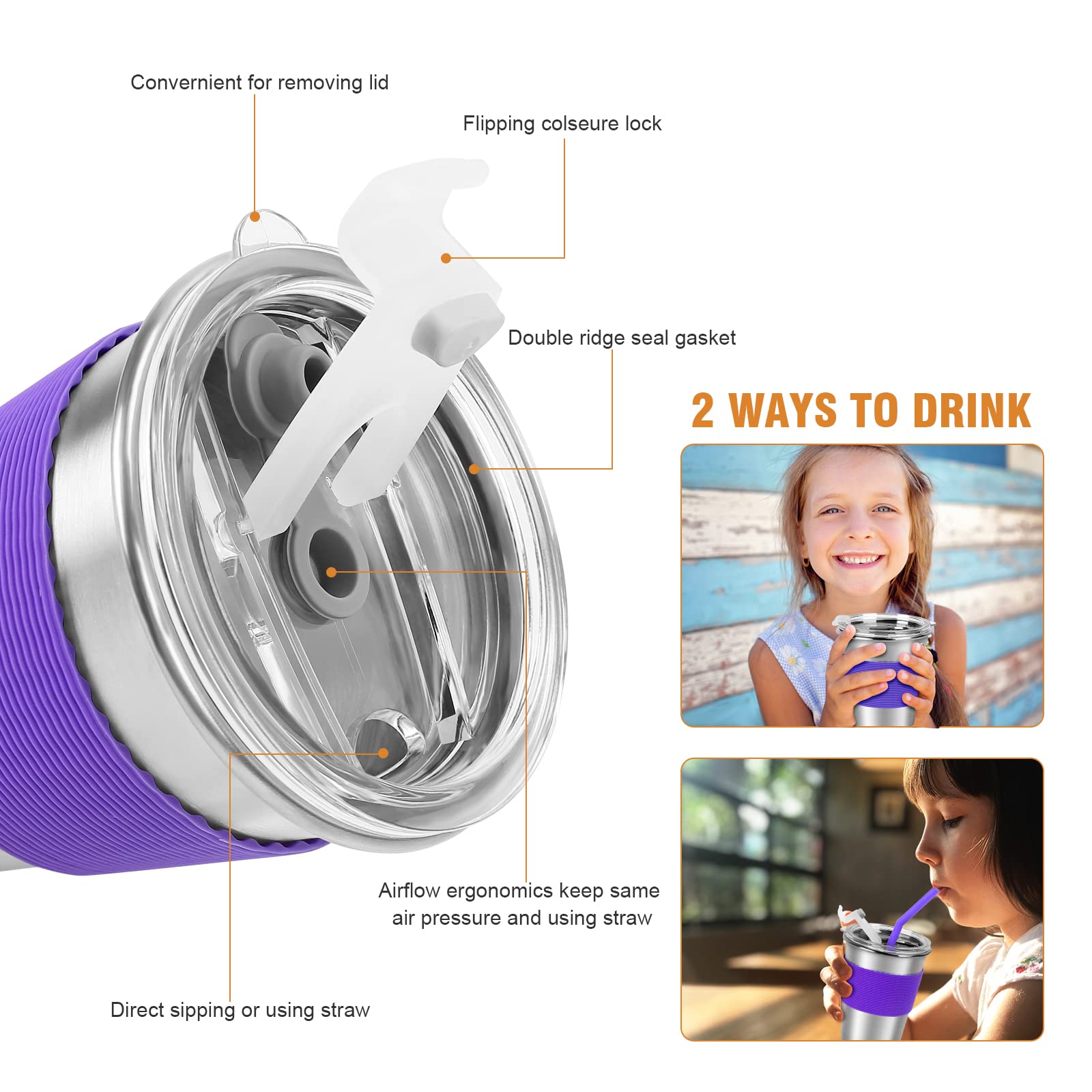 Yummy Sam Stainless Steel Kids Cups, 12oz Unbreakable Tumblers with Silicone Straws, 5 Pack, Dishwasher Safe, Spill-proof