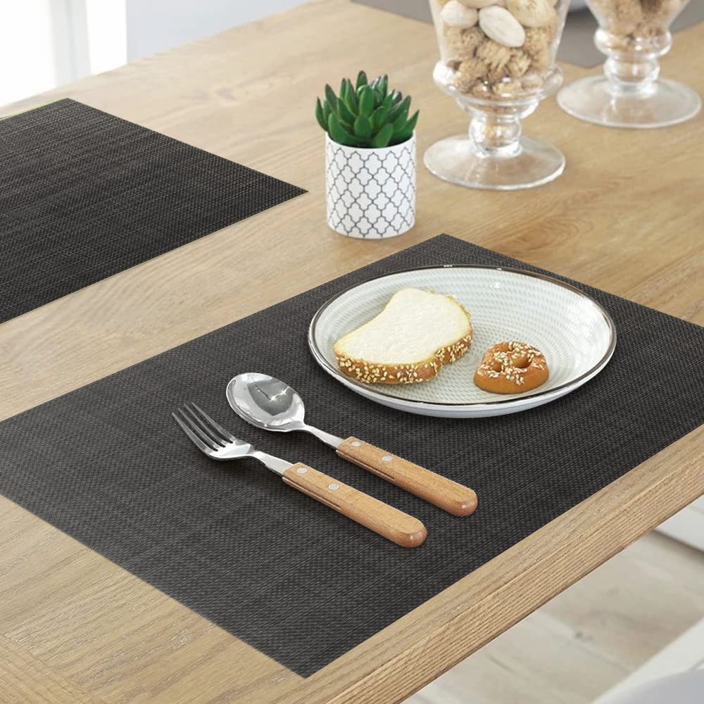 Homedge Pvc Placemat, 4 Pcs Of Non-Slip Heat Resistant Place Mats, Washable Vinyl Placemats, Set Of 4 -Black