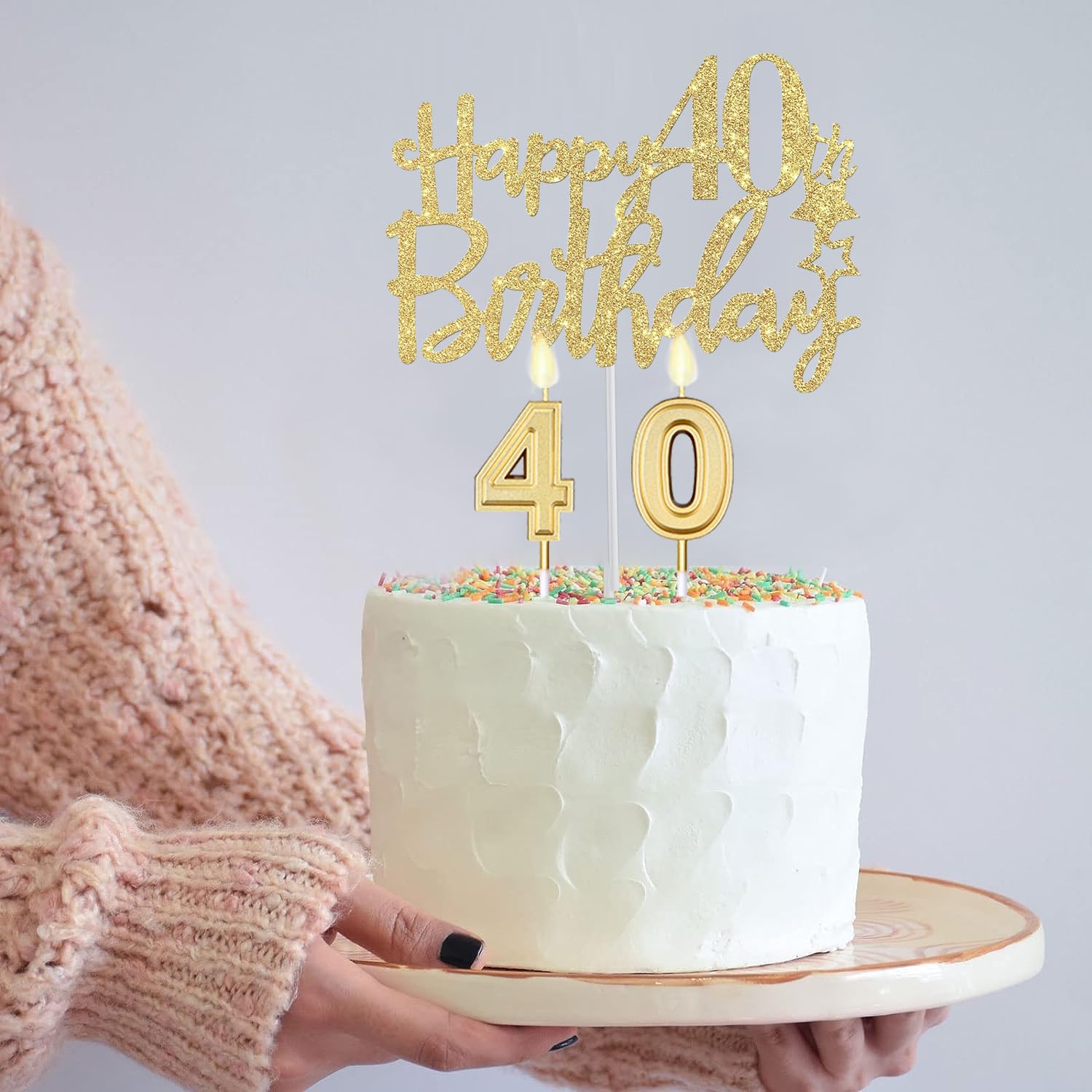 40Th Birthday Decorations Women Gold Include 40Th Birthday Sash And Tiara, Gold 40Th Birthday Cake Topper And Birthday 40 Candle