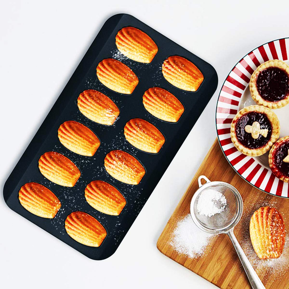 Kilimazart Nonstick Madeleine Pan 12-Cup Heavy Duty Shell Shape Baking Cake Mold Tray (Black)