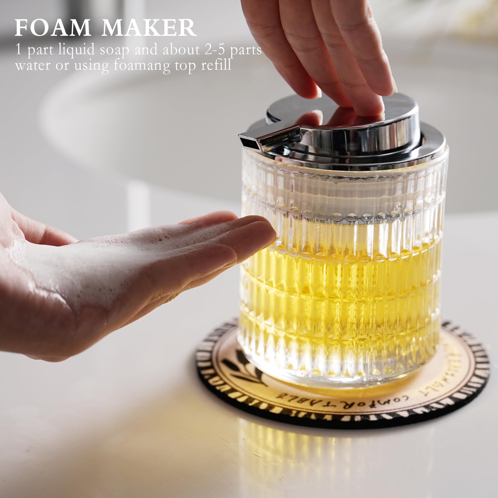 Cicufy Foaming Hand Soap Dispenser, Glass Foam Soap Dispenser Or Lotion Dispenser For Kitchen & Bathroom Refillable Liquid Soap