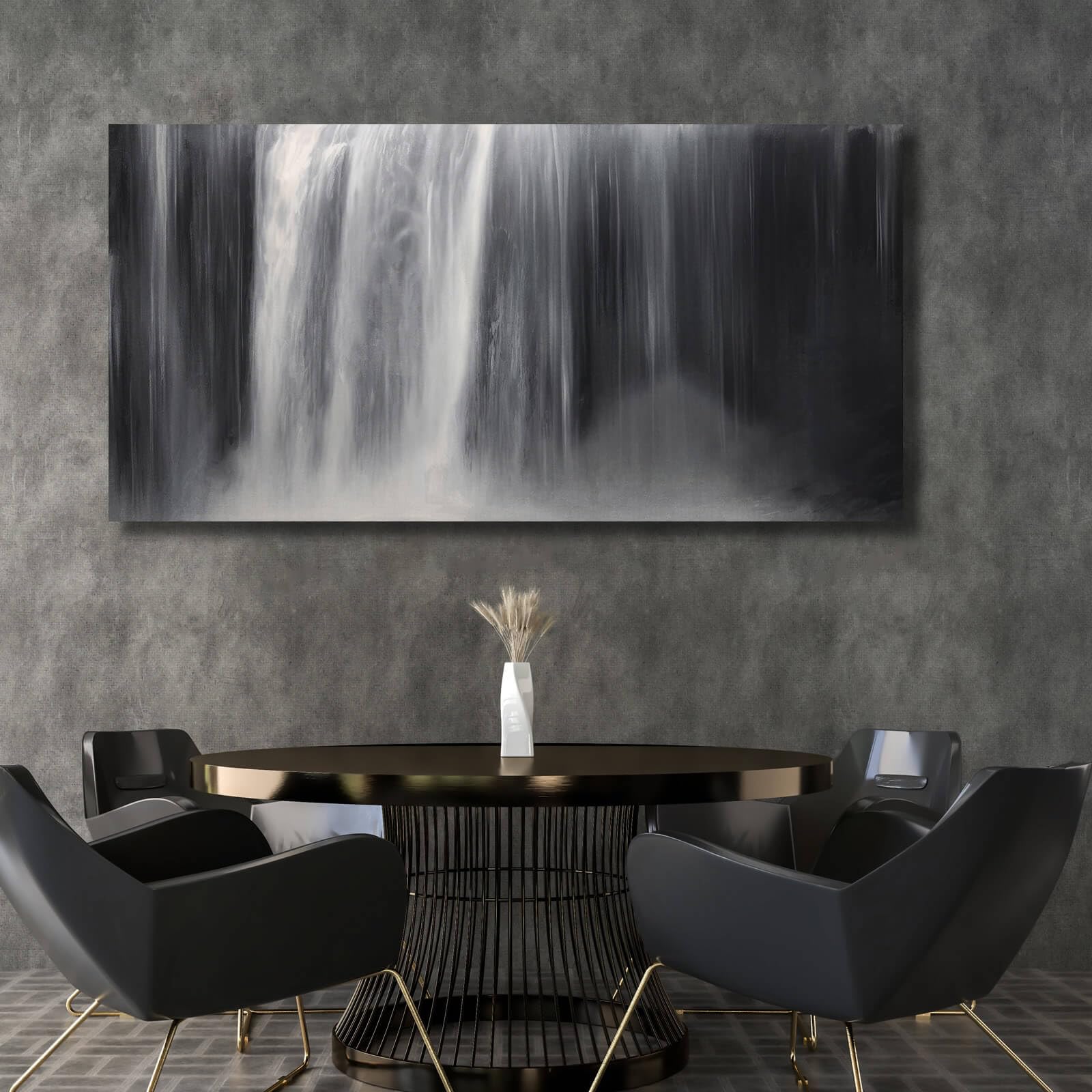Black And White Wall Art Abstract Waterfall Canvas Paintings 24''X48'' Modern Art For Living Room Bedroom Home Office Decoration