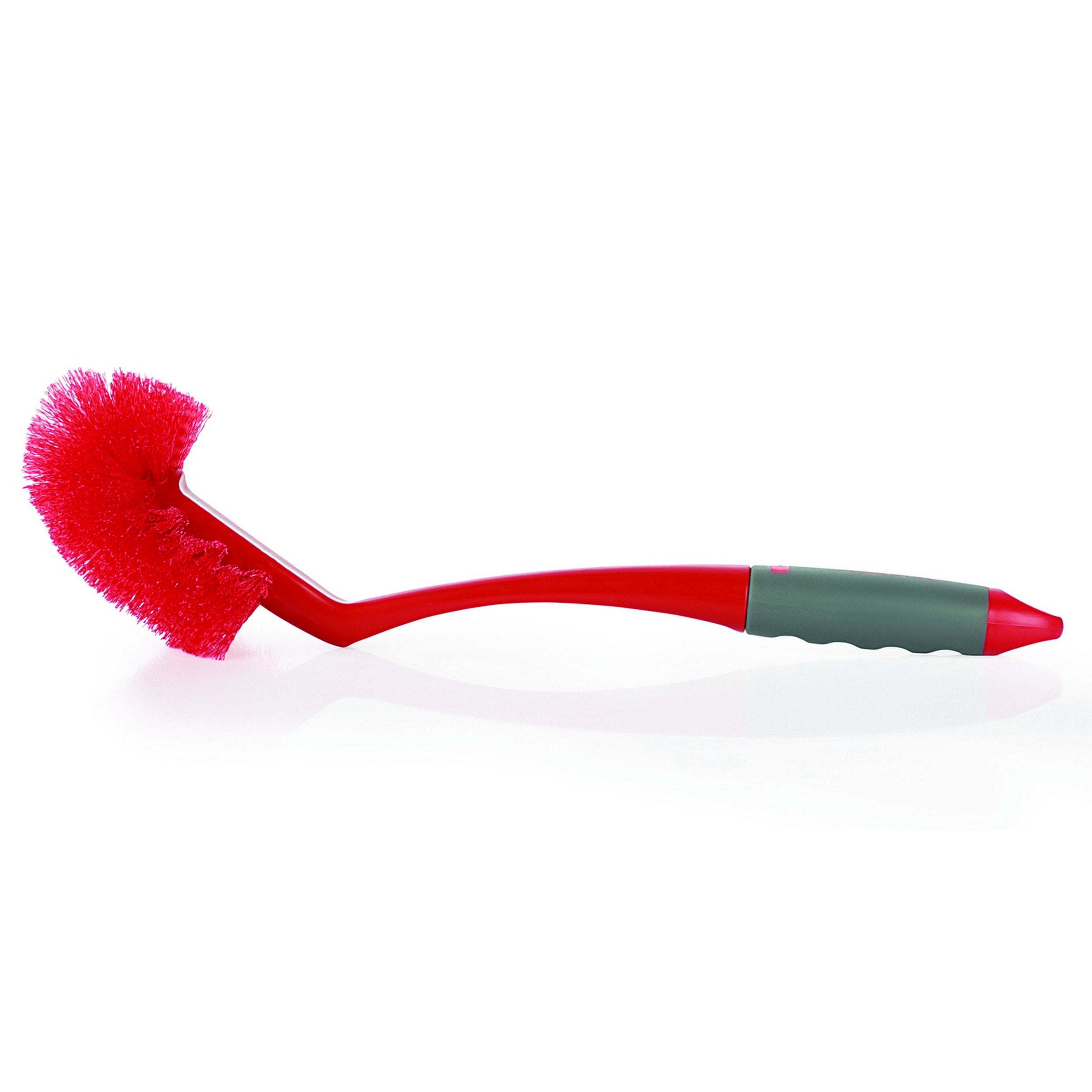 Kleeno Cello Angular Toilet Brush with Storage (Red and Grey) & Kleeno Kitchen Platform and Glass Plastic Wiper (Red and Grey) C
