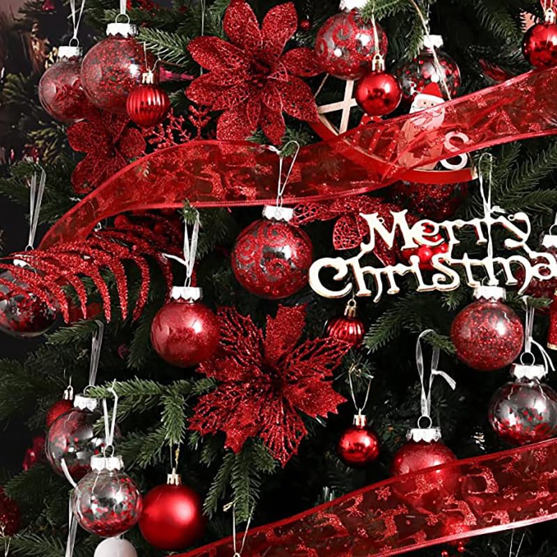 YYCRAFT Glitter Poinsettia Flowers 6 Inch for Christmas Tree Ornaments Christmas Decorations-12pcs,Red