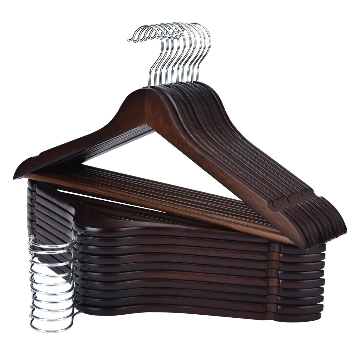 Edergoo Wooden Hangers 20 Pack, Durable And Slim Hangers Wood With Non Slip Pants Bar, Smooth Finish Wooden Suit Hangers, Walnut