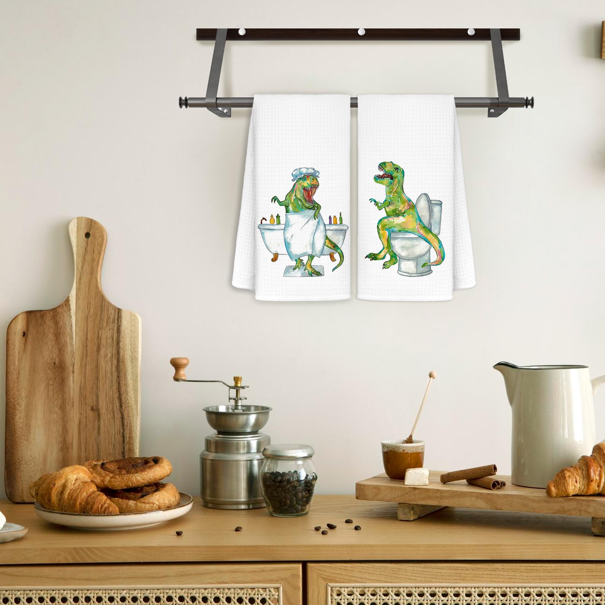 CIOJUNE Dinosaur Towels for Boys Bathroom Decor, Funny Dino Kids Hand Towels Set of 2, Dinosaur Gifts for Boys Kids Bathroom Acc