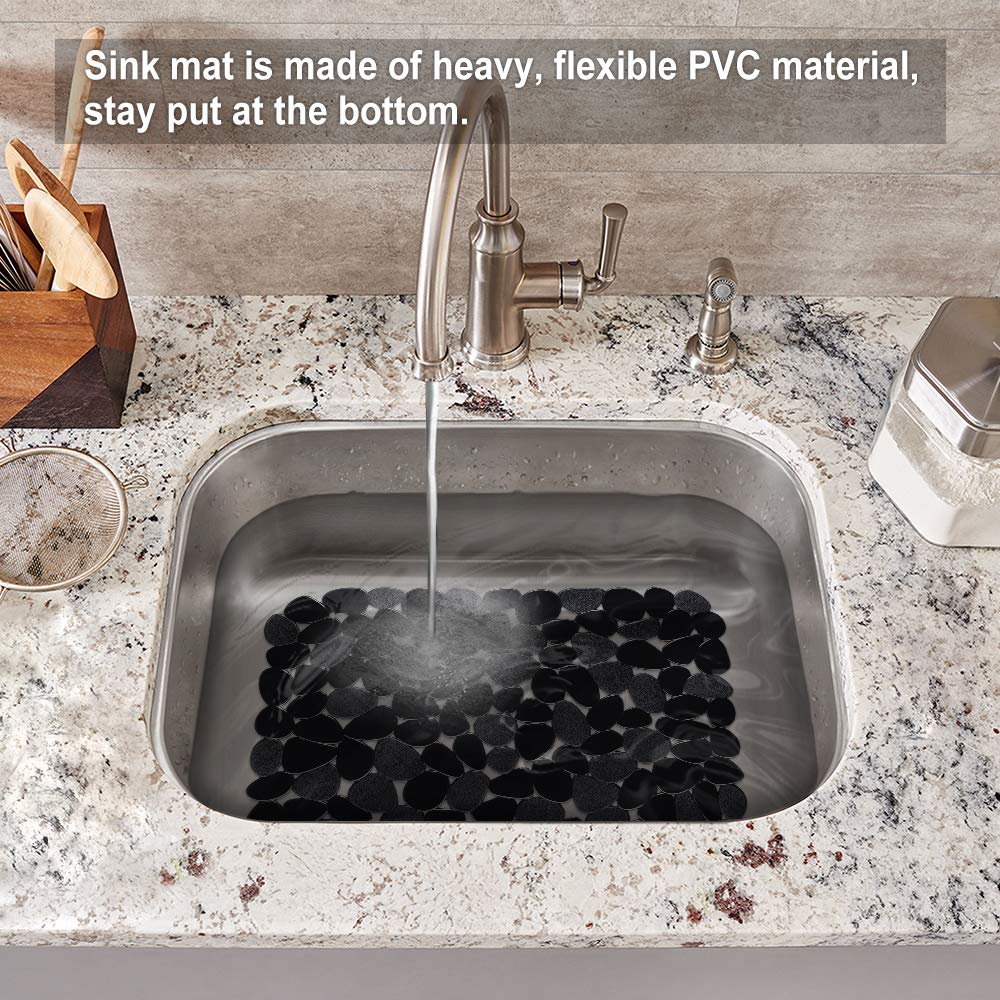 Bligli Pebble Sink Mat 2 Pack - PVC Sink Protectors, 15.7 x 11.8 inch, Black for Kitchen Sinks, Dish Drying Mat