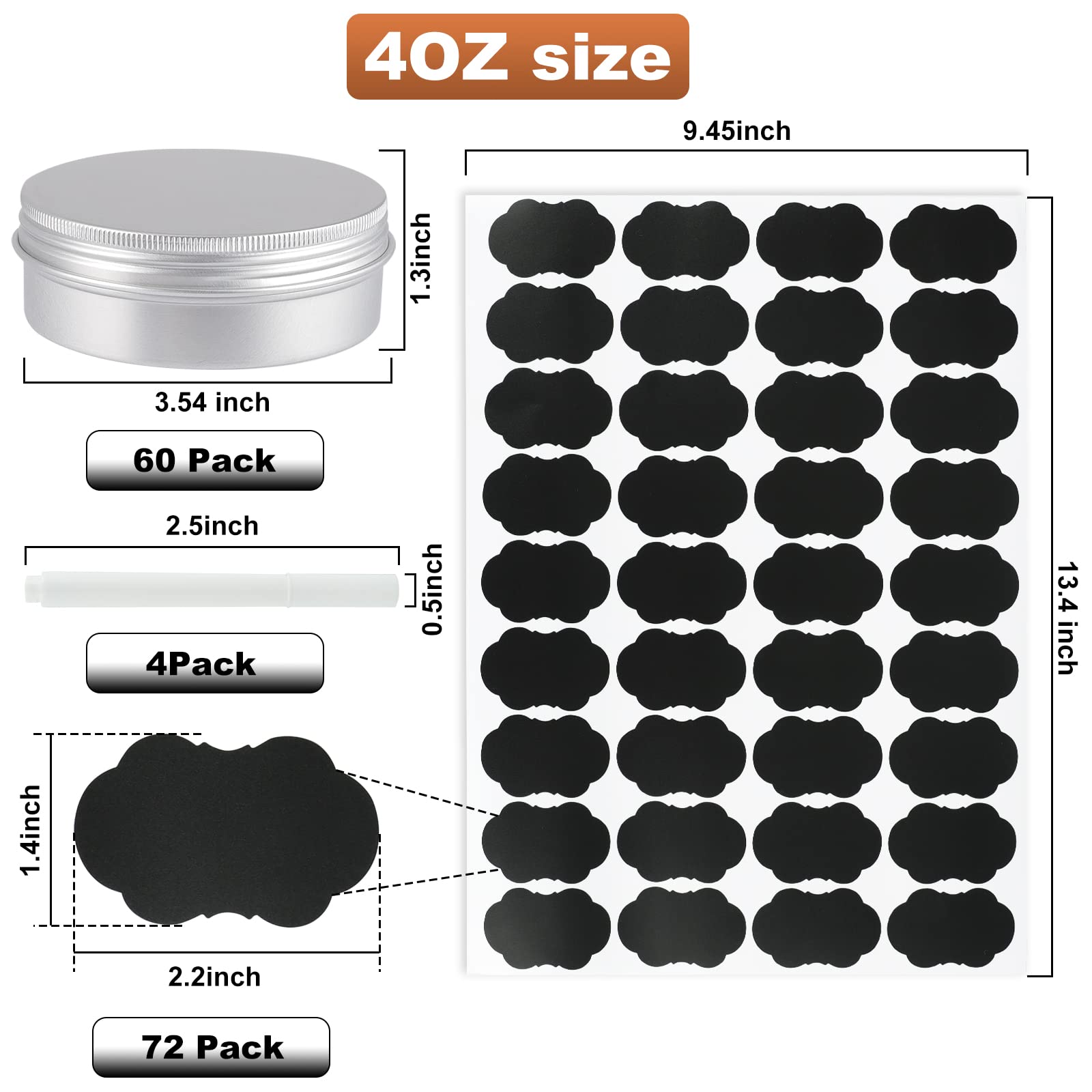 OBKJJ 60 Pack Round Cans with Screw Lid 4 Oz Aluminum Metal Tins DIY Food Candle Containers for Lotion Bars  Balms  Salve  Spices  Beard Balm  Crafts with 4 Markers 2 Sheets Label Stickers