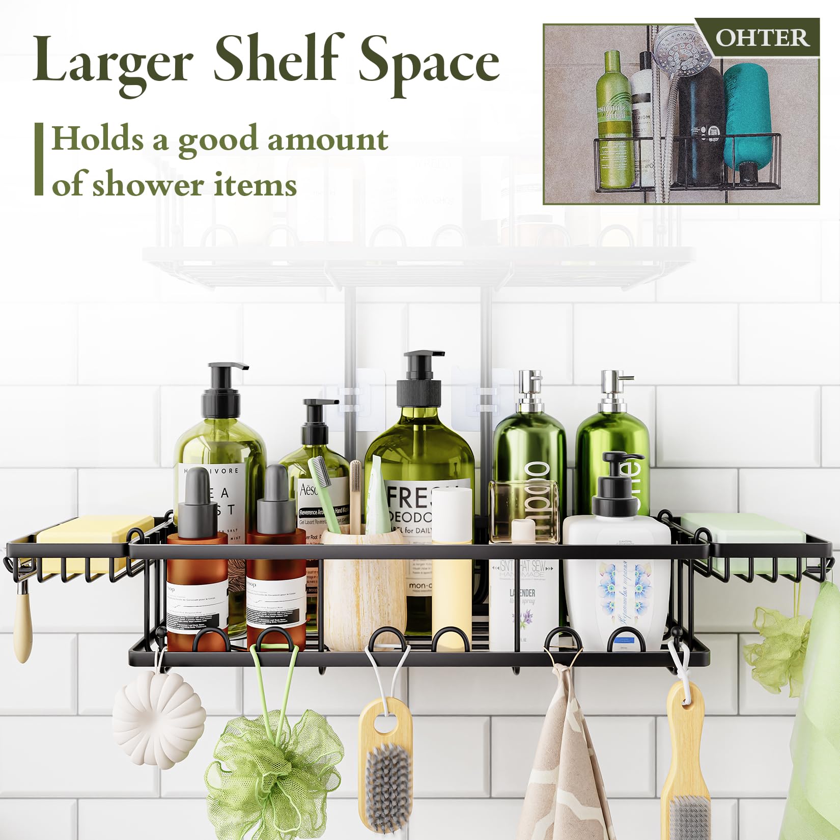 Skyapex Shower Caddy Hanging: Adjustable Height No Blocking To Shower Head - Black Shower Caddy Over Showerhead Shower Organizer
