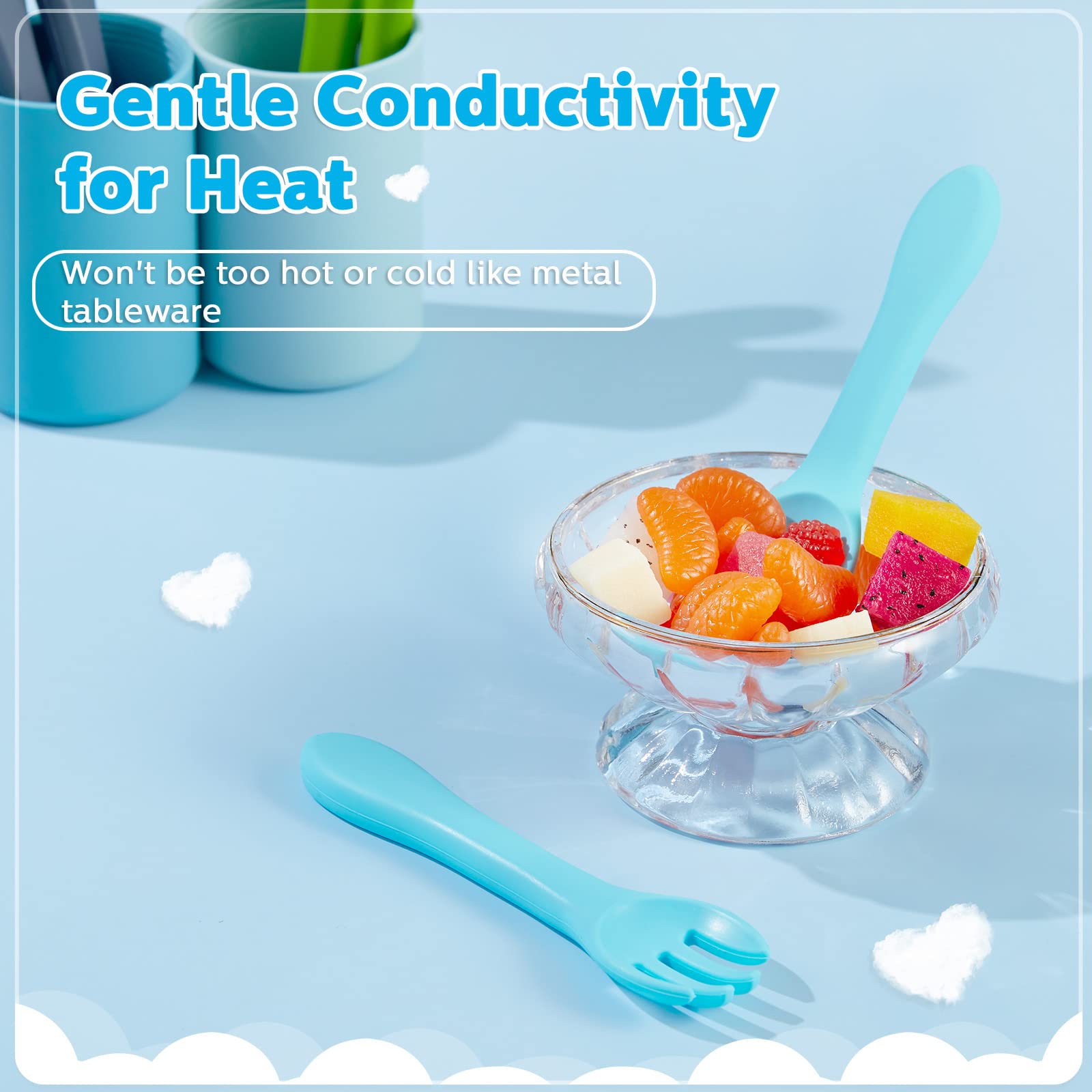 Nuenen 6 Pieces Silicone Baby Feeding Forks and Spoons Set Hot Safety First Stage Self Feeding Supplies Mini Kids Utensils for o