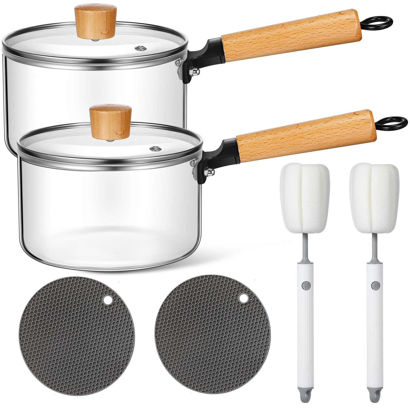 Uiifan 2 Sets Glass Pot for Cooking on Stove Kitchen Glass Cookware Clear Cooking Pot with Lid Handle and Pan Set 60oz Simmer Sa