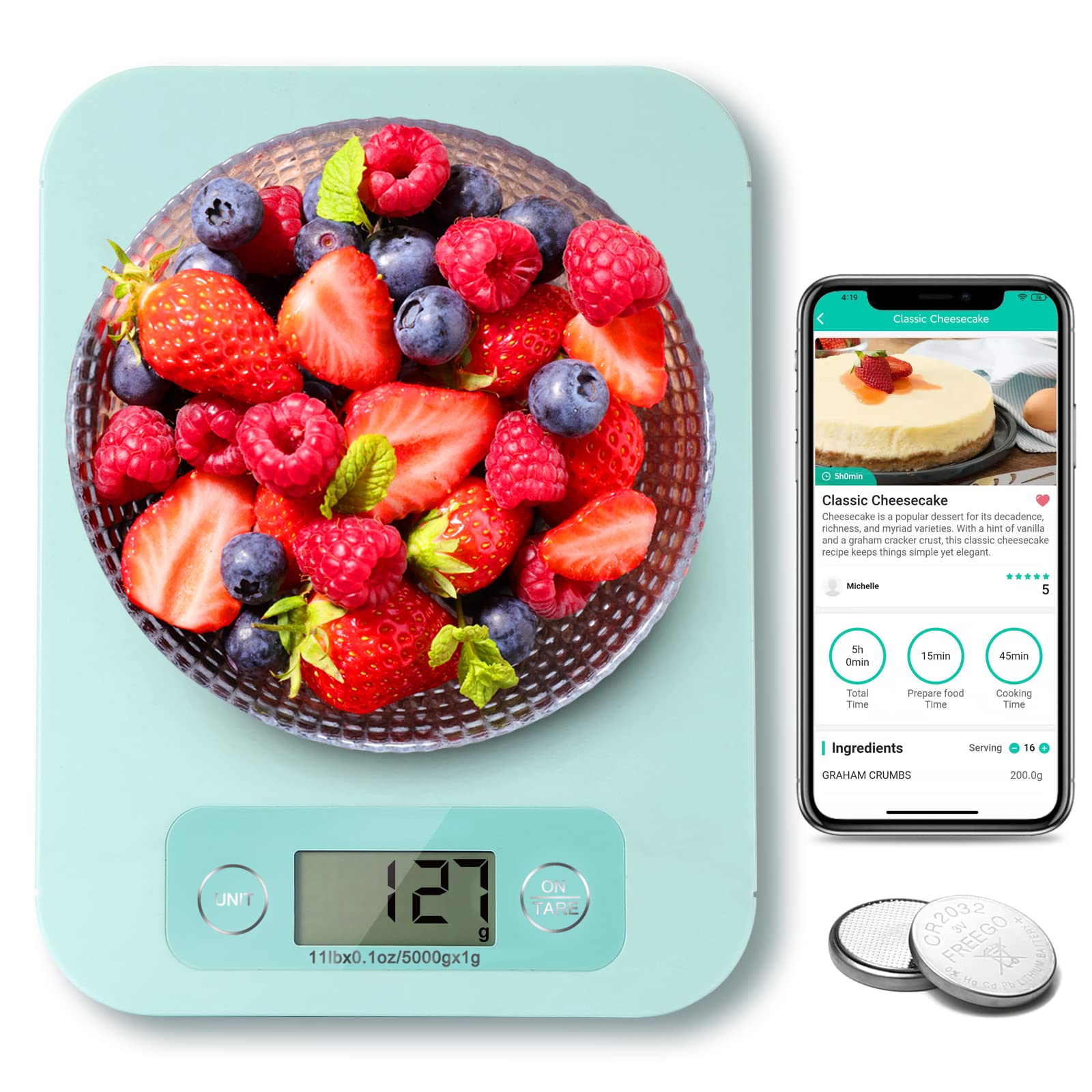 URAMAZ Food Scale with Nutritional Calculator, Digital Food Scales for Kitchen Scale Grams and Ounces, Smart Food Weight Scale f