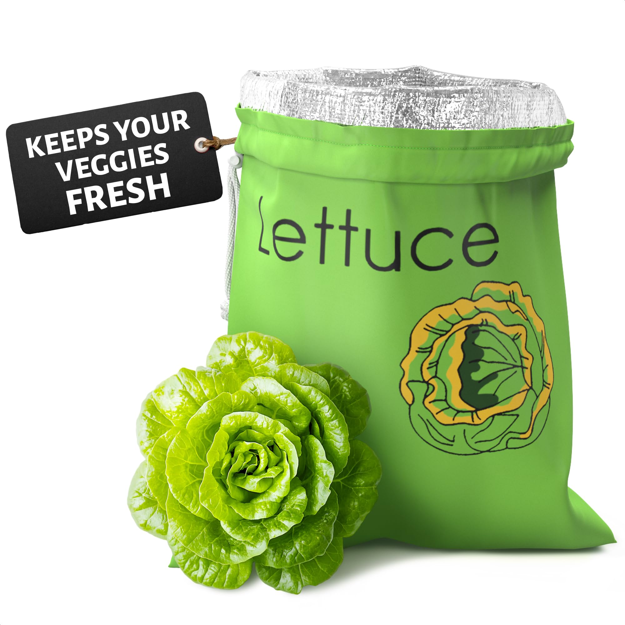 Lettuce Produce Bag - Reusable Grocery Bags With Double Drawstrings For Shopping & Storage Tote Saver For Celery Fruit Vegetable