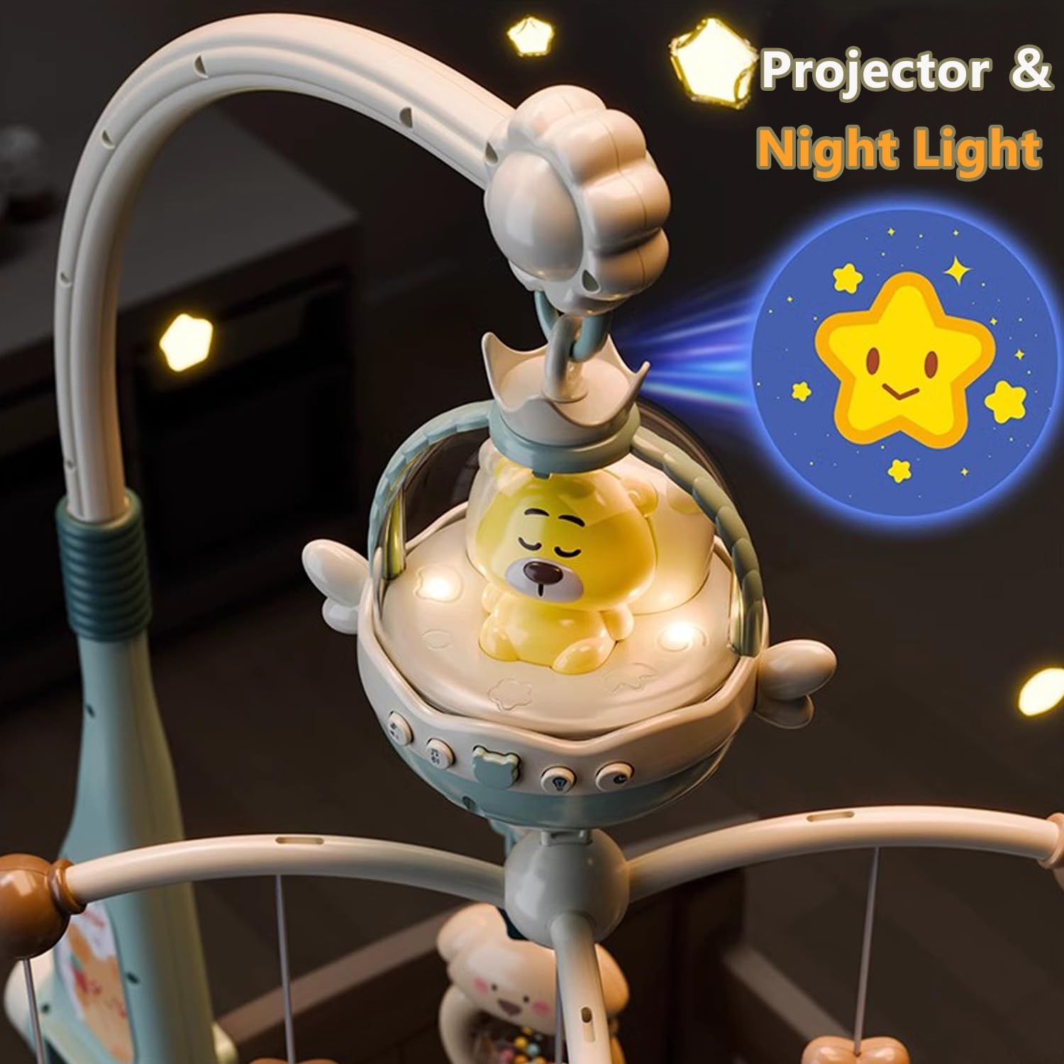 Baby Crib Mobile with Music and Light, Projector Function & Remote Control, Musical Nursery Hanging Mobile for Infants Newborn G