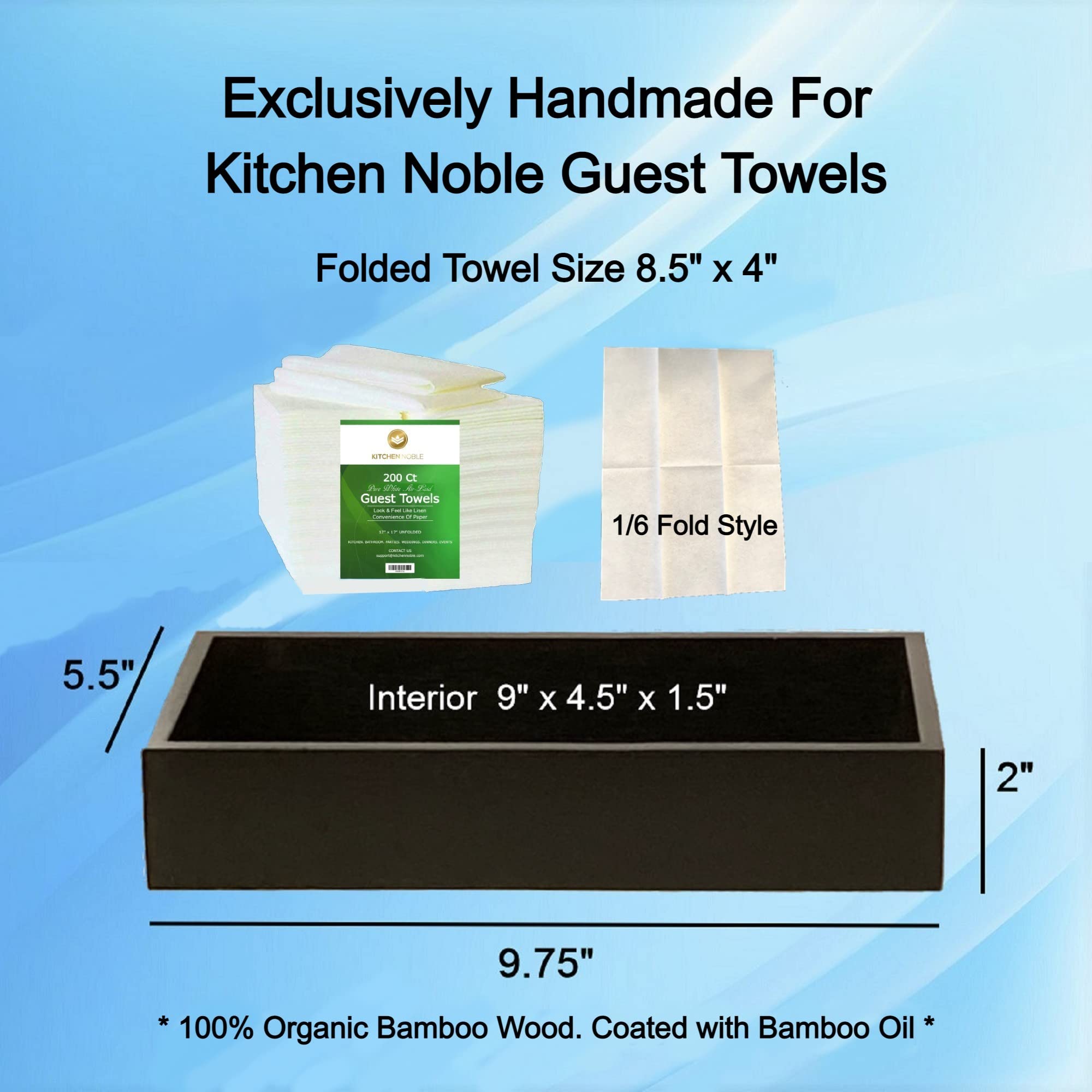 Bamboo Guest Towel Holder In Black (9.75''X 5.50''X 2'') - Bathroom Napkin Tray - Multipurpose Organizer Box - For Guest Bathroo