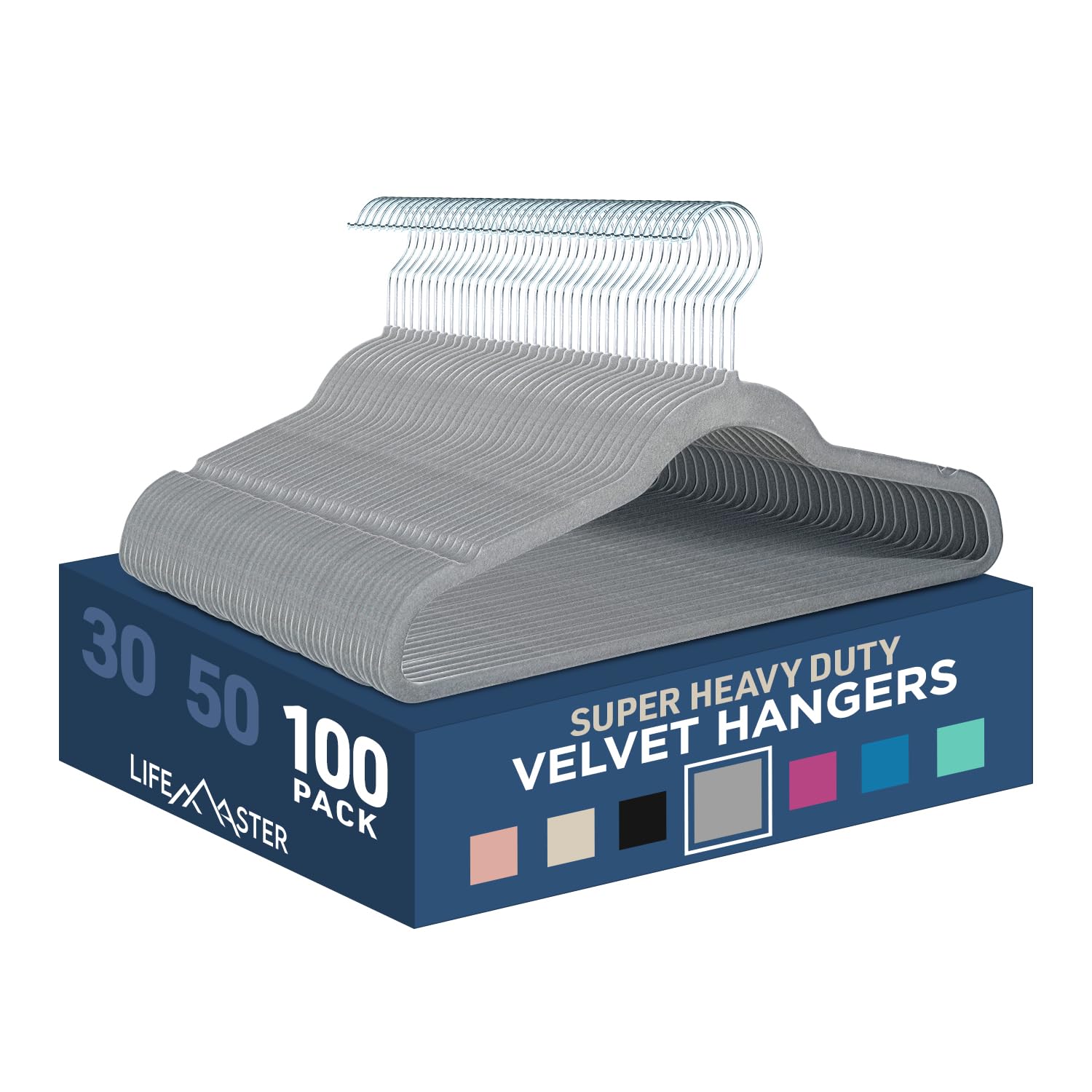 Lifemaster Velvet Non-Slip Hangers - 100 Pieces Non-Slip Coat Hanger Set With 360 Swivel Hook, Space-Saving, Sleek Design, Keep
