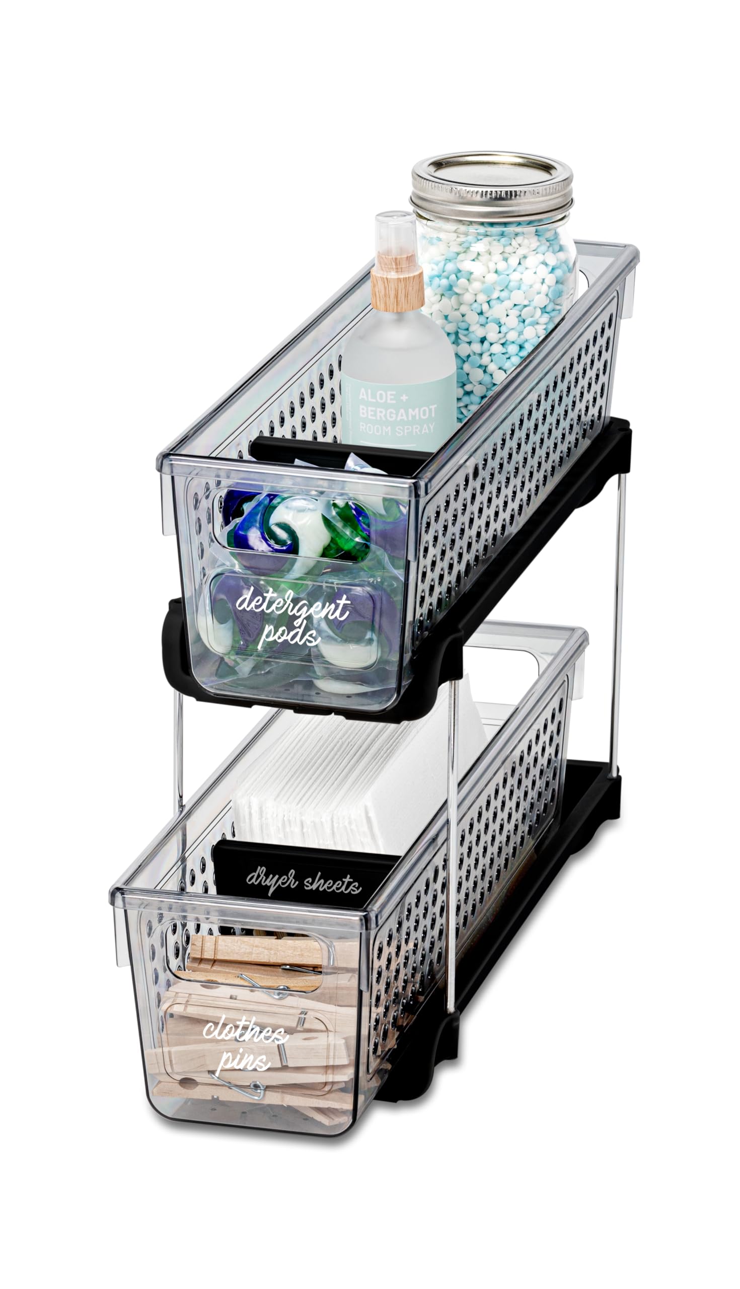 Madesmart Mini 2-Tier Plastic Multipurpose Organizer With Divided Slide-Out Storage Bins, Compact Under Sink And Cabinet Organiz