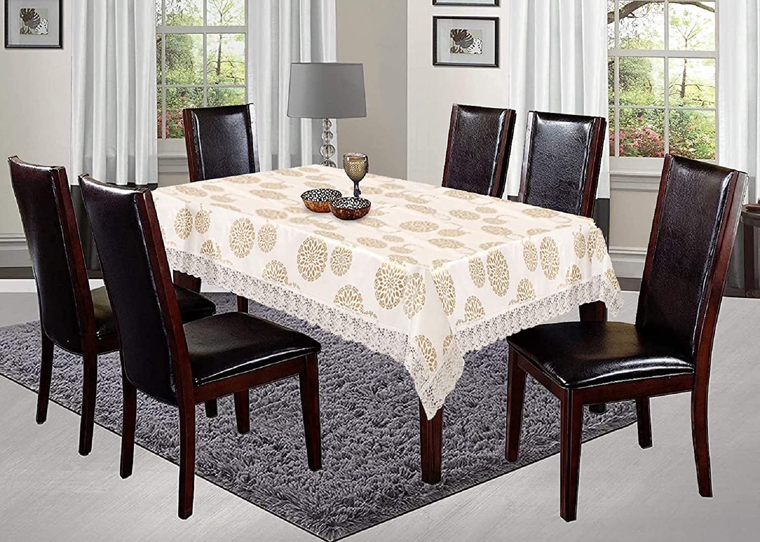 Kuber Industries Pvc 6 Seater Dining Table Cover (Cream) -Ctktc8642