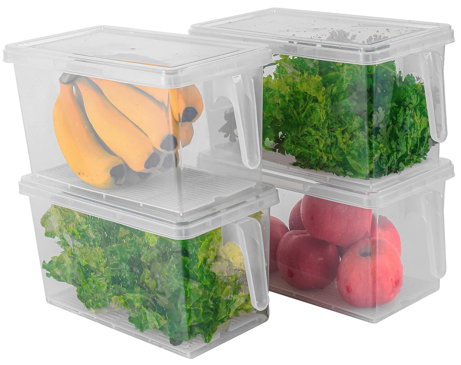 Sooyee Produce Saver Containers for Refrigerator with Drain Tray, 5L x 4 Stackable Fruit Storage Containers for Fridge,Vegetable