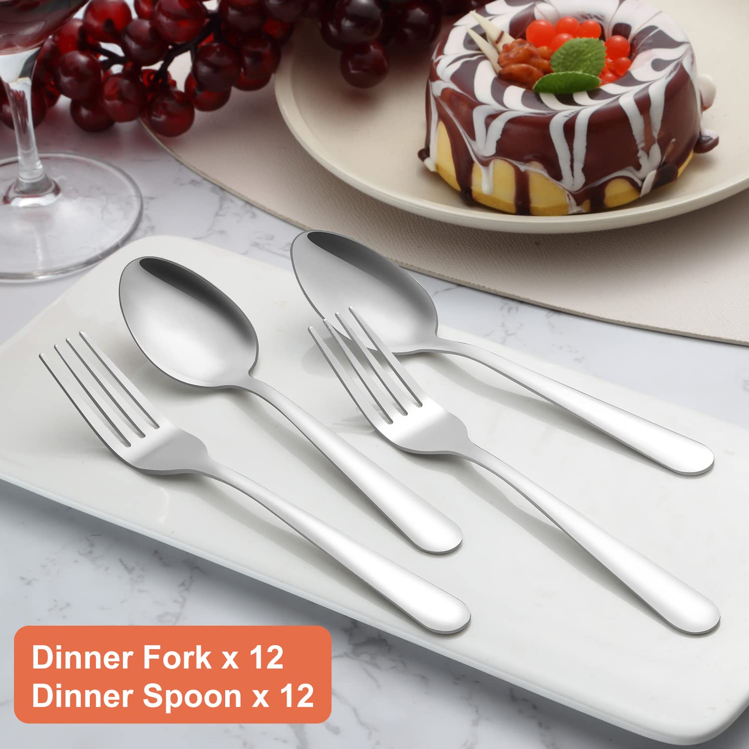 24-Piece Forks And Spoons Silverware Set, Unokit Food Grade Stainless Steel Flatware Cutlery Set For Home, Kitchen And Restauran