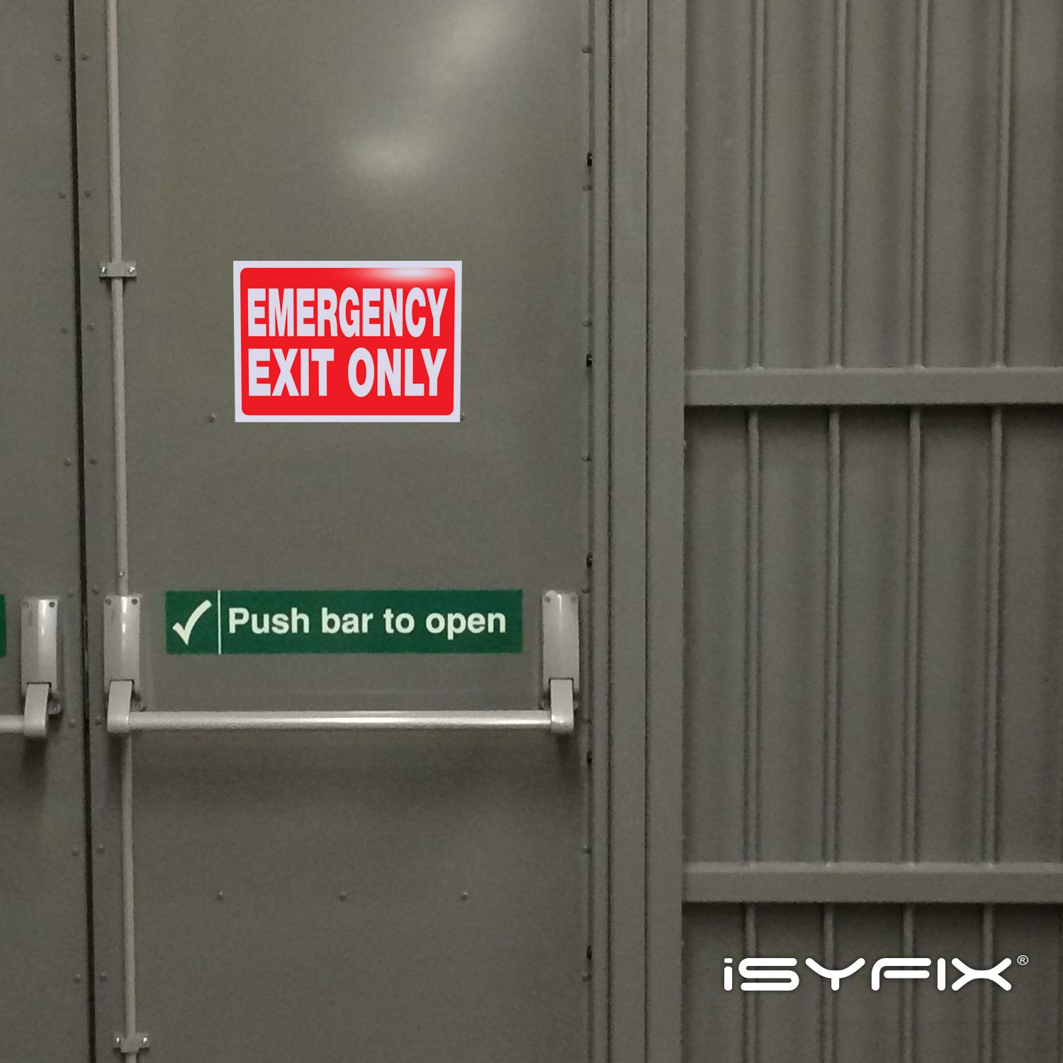 iSYFIX Emergency Exit Only Signs Stickers - 2 Pack 10x7 Inch - Premium Self-Adhesive Vinyl Decal  Laminated for Ultimate UV  Weather  Scratch  Water & Fade Resistance  Indoor & Outdoor