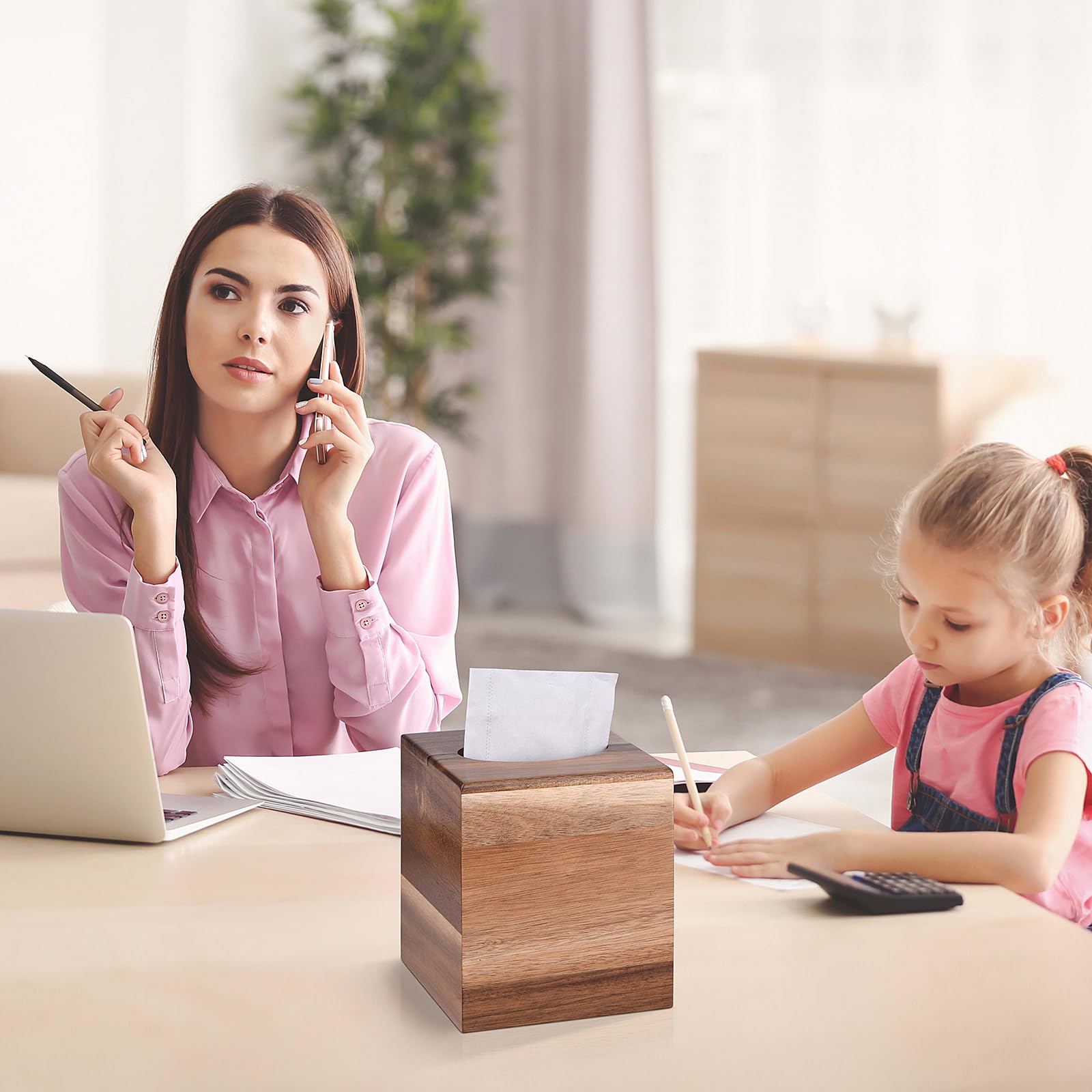 Kydifs Tissue Box Cover Square, Acacia Wood Tissue Box Holder With Slide-Out Bottom, Wooden Tissue Box Cover Cube For Bathroom,