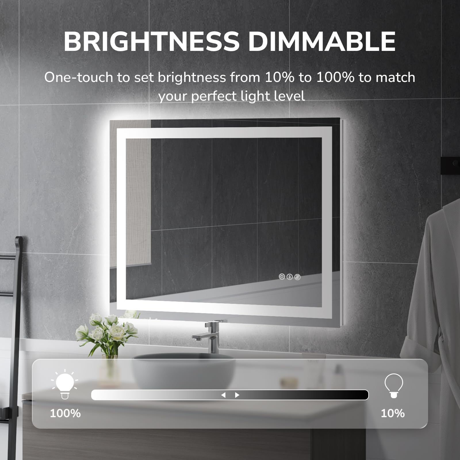 Ushower 40X32 Inch Modern Led Bathroom Mirror - Smart Backlit Vanity Mirror With Anti-Fog, Dimmable Lights, Wall Mounted, 1/5 In