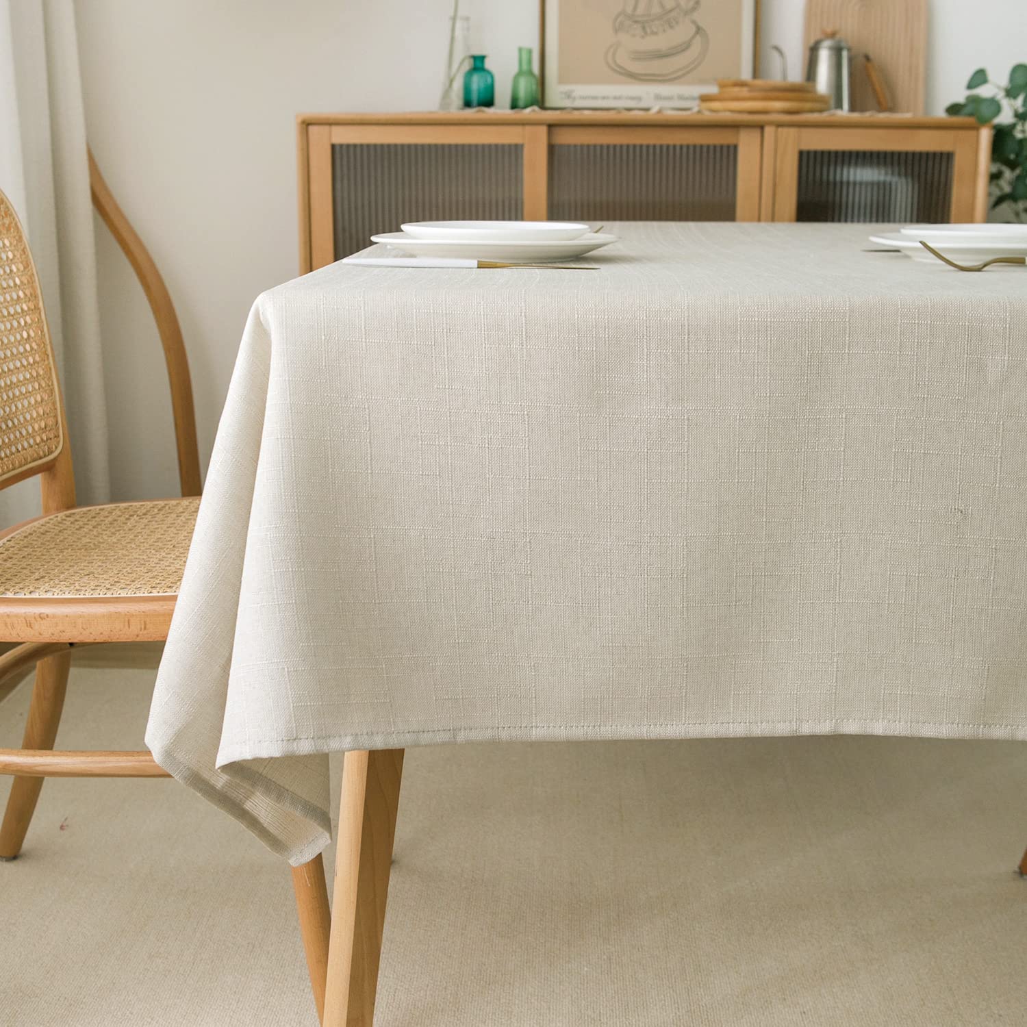 Nlmuvw Linen Tablecloth For Rectangle Table 120 Inch Linen Textured Table Cloth 8 Ft Water Resistant Farmhouse Table Cover For K
