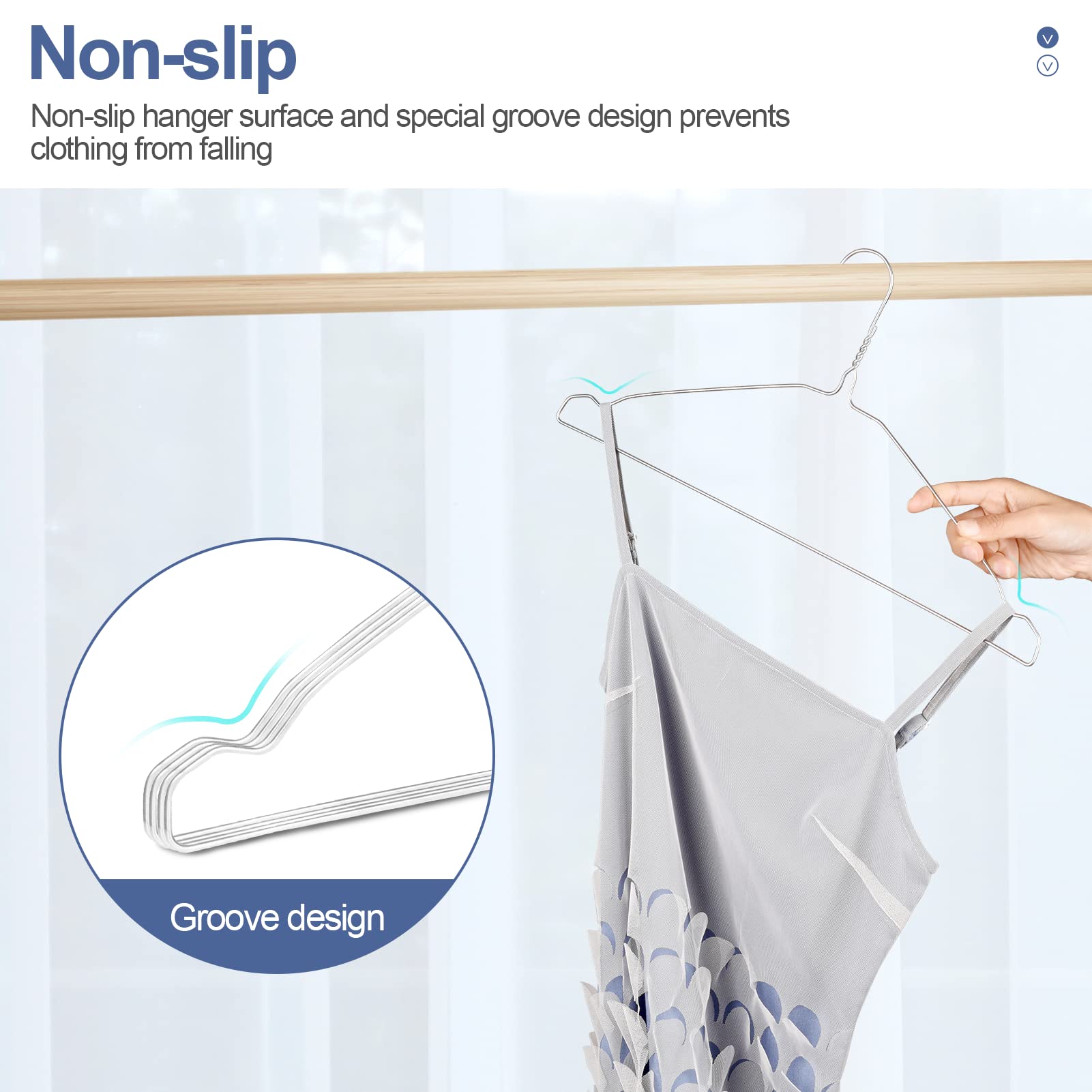 Specilite Wire Metal Clothes Hangers Bulk 100 Pack With Groove, 16.7 Inch, 12 Gauge Ultra Thin, Non Slip, For Standard Size Suit