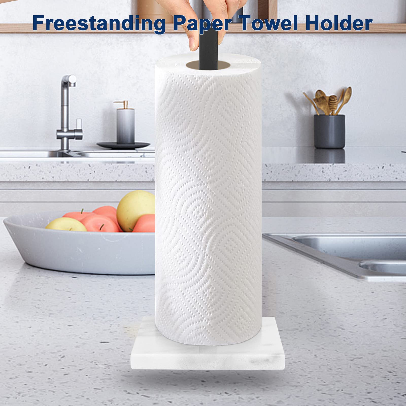 Nearmoon Standing Paper Towel Holder, Stainless Steel Square Paper Towel Roll Holder With Marble Base For Bathroom Kitchen Count