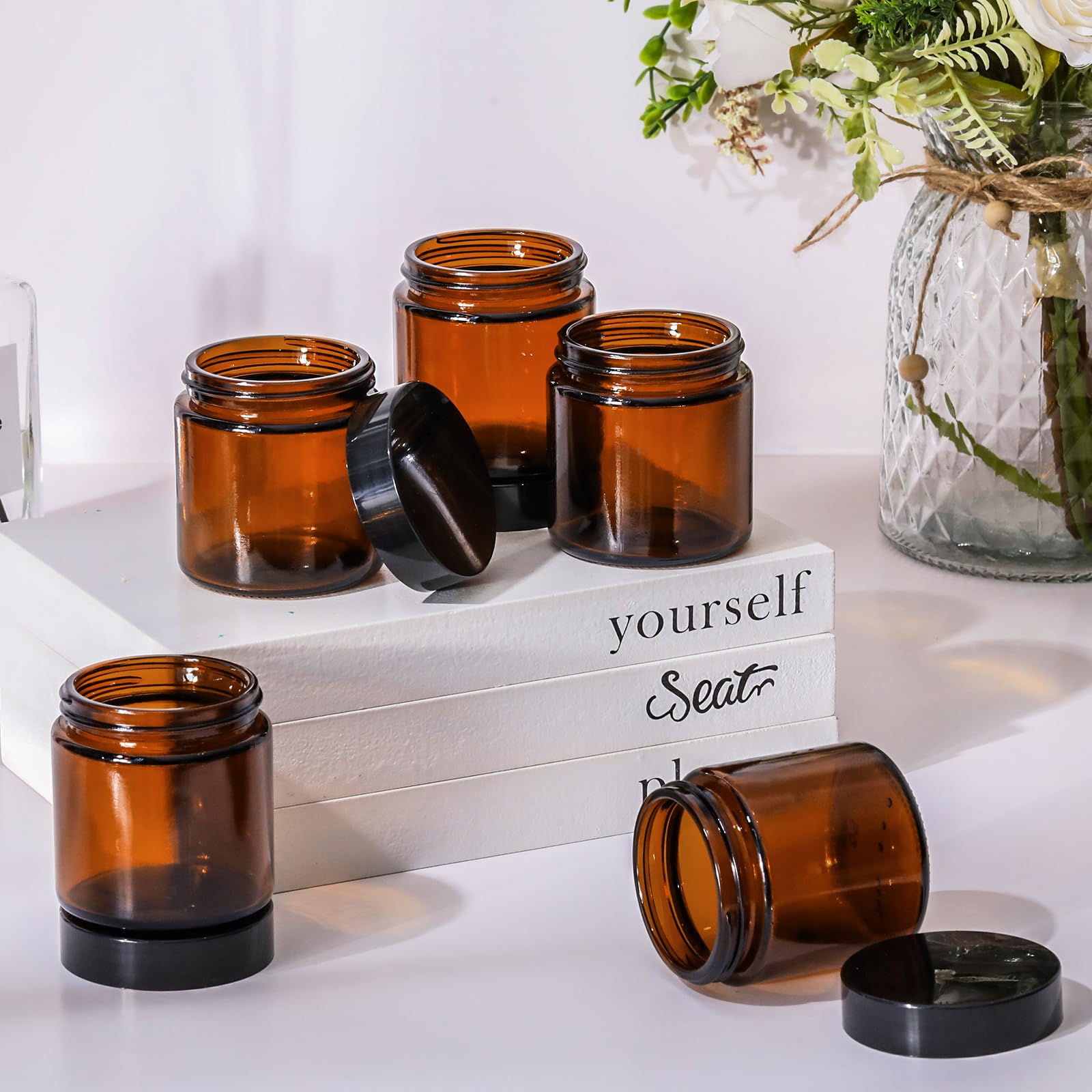 Norme 4 Oz Glass Jars With Lids Leakproof Round Airtight Jars Empty Cosmetic Jars With Inner Liners Lid For Storing Lotions Powd