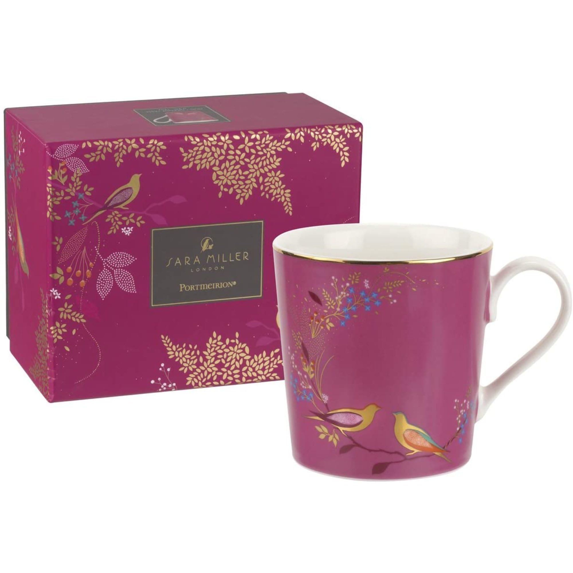 Portmeirion Sara Miller London Chelsea Mug, Pink | 12 Oz Cup for Drinking Tea, Coffee, and Hot Cocoa | Made from Fine China with