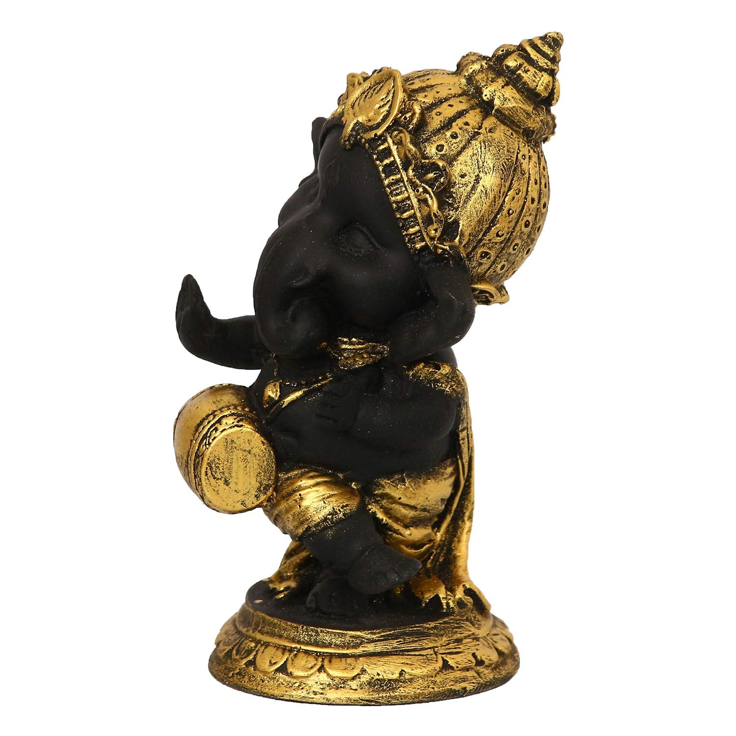 Ecraftindia Golden And Black Polyresin Lord Ganesha Idol Playing Dholak Musical Instrument Decorative Showpiece Ideal For Home,