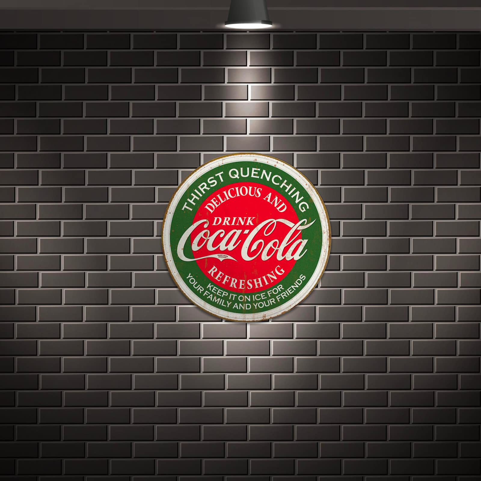 Desperate Enterprises Drink Coca-Cola Thirst Quenching Round Aluminum Sign with Embossed Edge - Nostalgic Vintage Metal Wall Decor - Made in USA