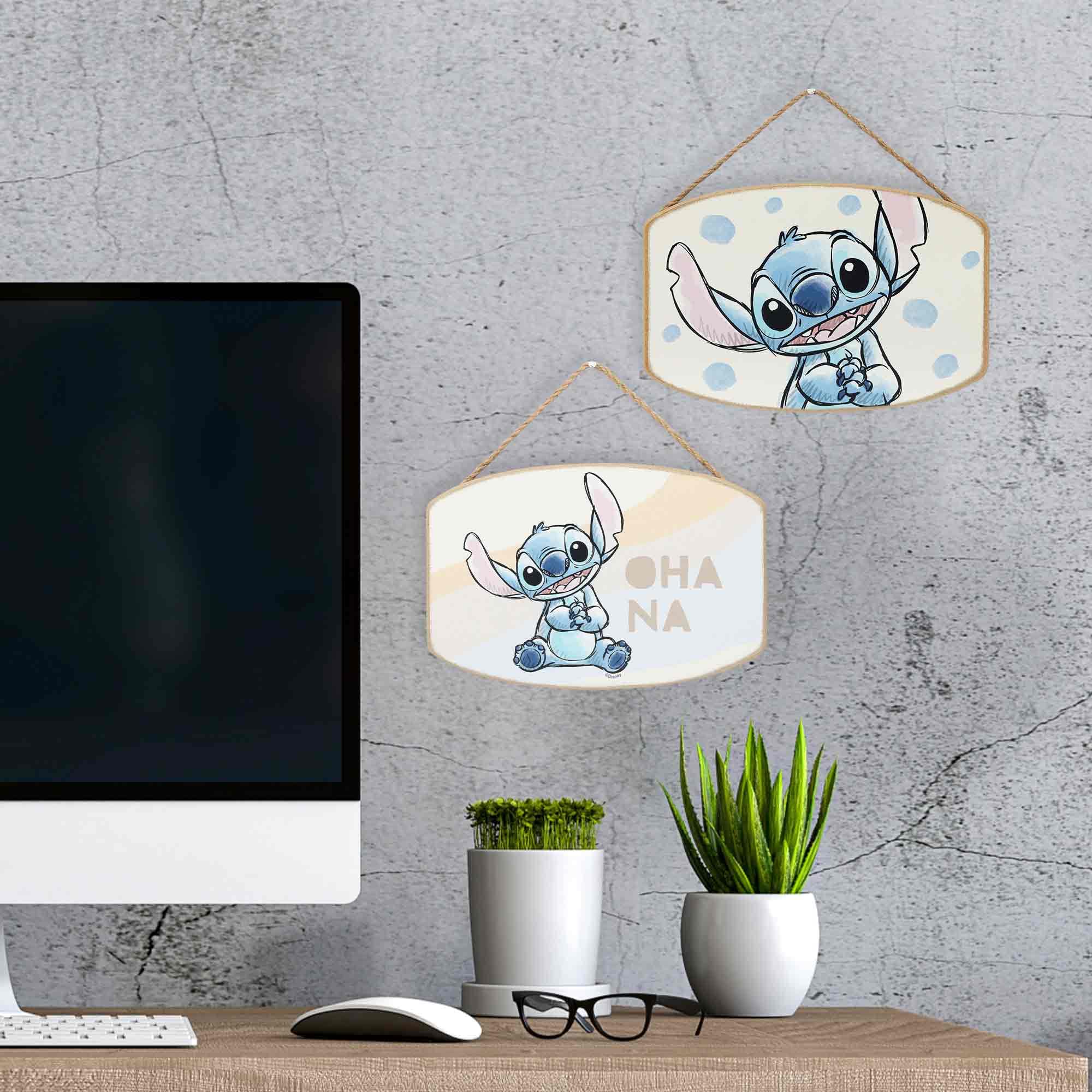 Disney Lilo And Stitch Ohana Pastel Hanging Wood Wall Decor - Adorable Stitch Sign For Home Decorating