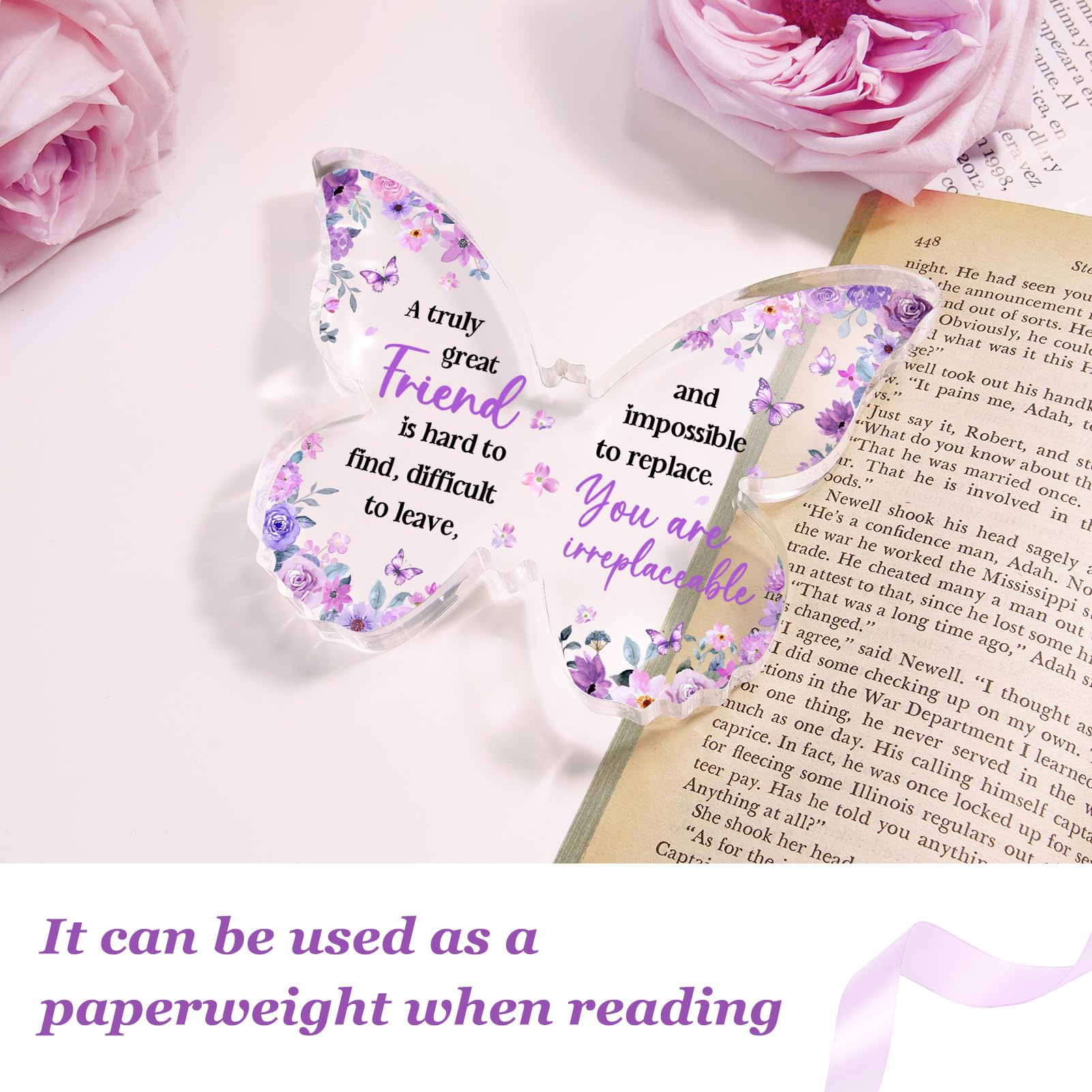 Glydein Friend Friendship Gifts for Women, Purple Butterfly Acrylic Plaque Desk Decor, Christmas Gifts for Friends Women Unique,