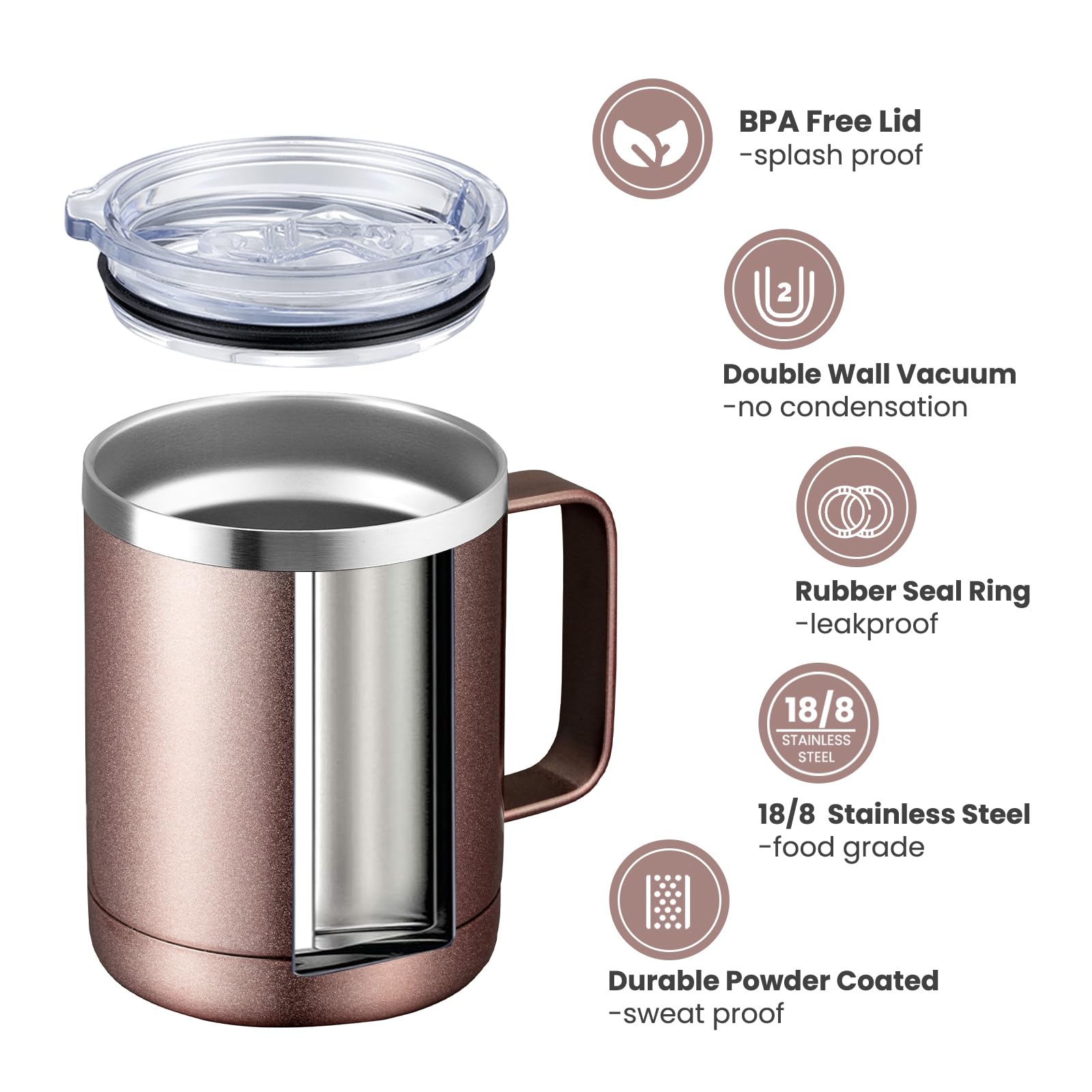 Meway 12Oz Coffee Mug With Handle 4 Pack Bulk,Stainless Steel Insulated Travel Tumblers With Sliding Lid,Double Wall Vacuum Camp