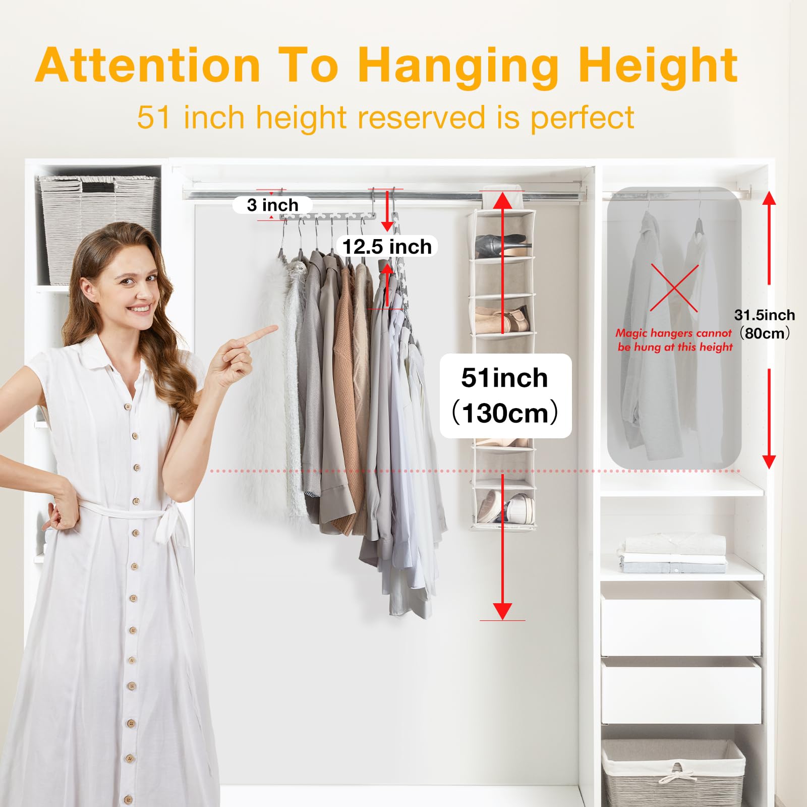 HOUSE DAY 10.5 Inch Closet Space Saving Wardrobe Clothing Magic Hangers Oragnizer Heavy Chrome Hangers  Updated Hook Design Pack of 8