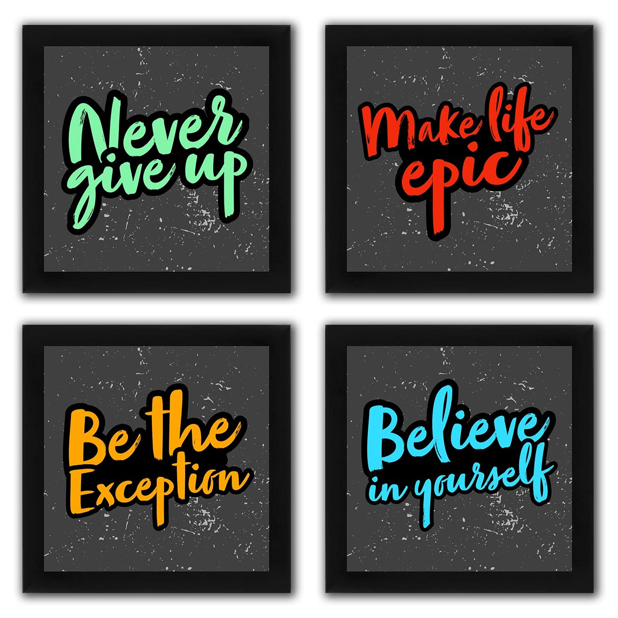 Interio Crafts Synthetic Wood Home Decor Never Give Up Motivational Short Quotes Framed Poster For Office Wall Decor, Set Of 4 I