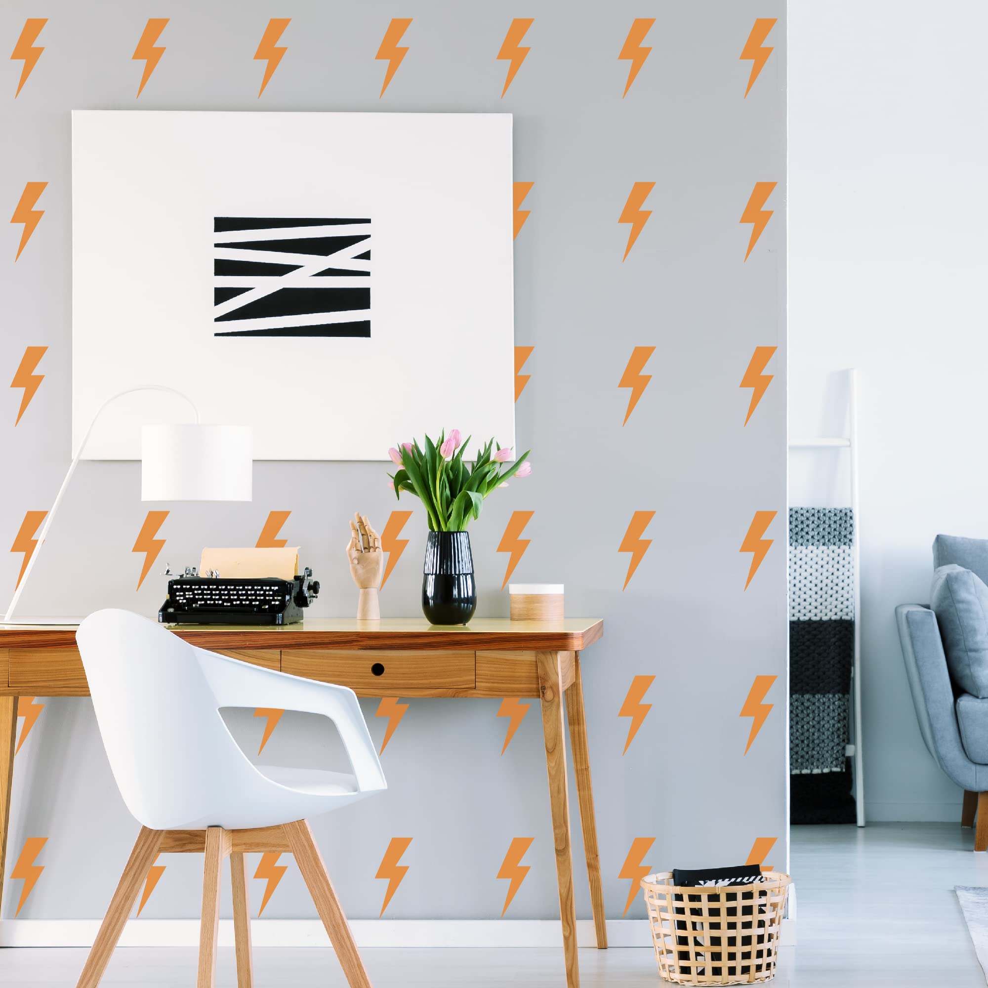 Shyjshyj Large Orange Vinyl Lighting Bolt Wall Decals,Peel And Stick Modern Thunder Stickers For Teens Boys Girls Students Bedro