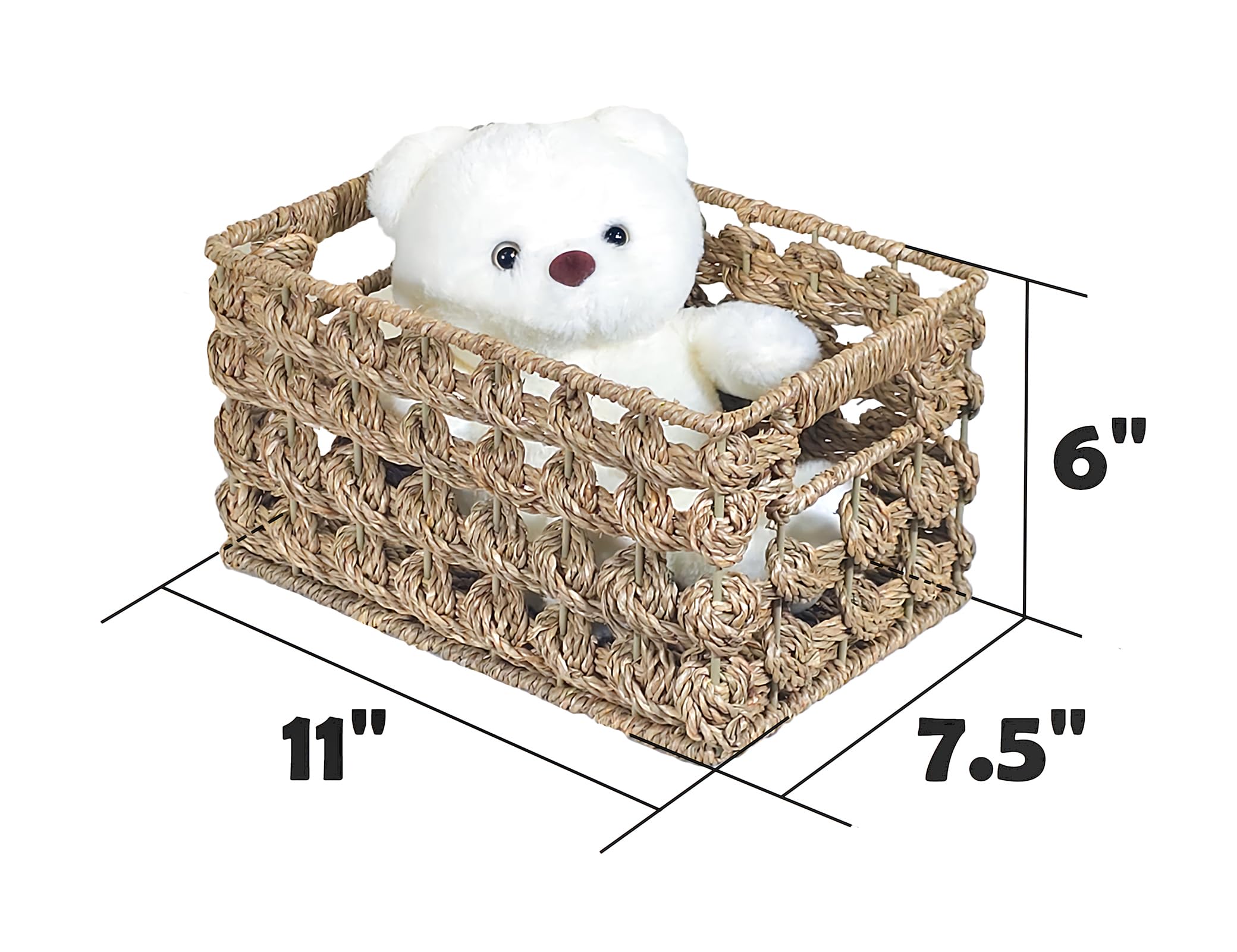 Ellinia Wicker Storage Baskets, Seagrass Baskets For Counter Organizing, Handwoven Rectangular Baskets For Shelves, 11 X 7.5 X 6