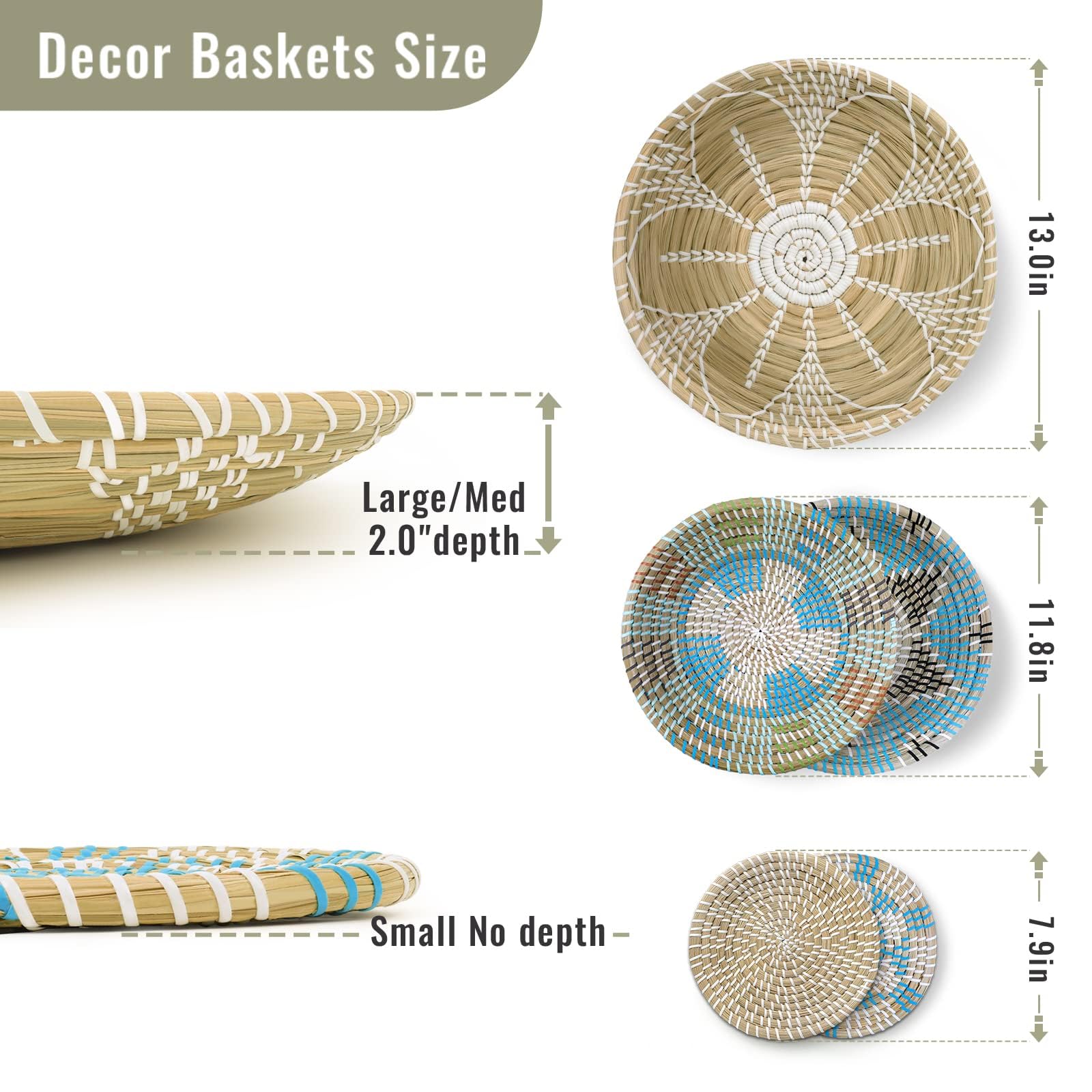 Coyacool Hanging Woven Wall Basket Decor - Wicker Wall Baskets Decor Boho Flat Set Of 5 - Boho Wall Decor Art - African Baskets
