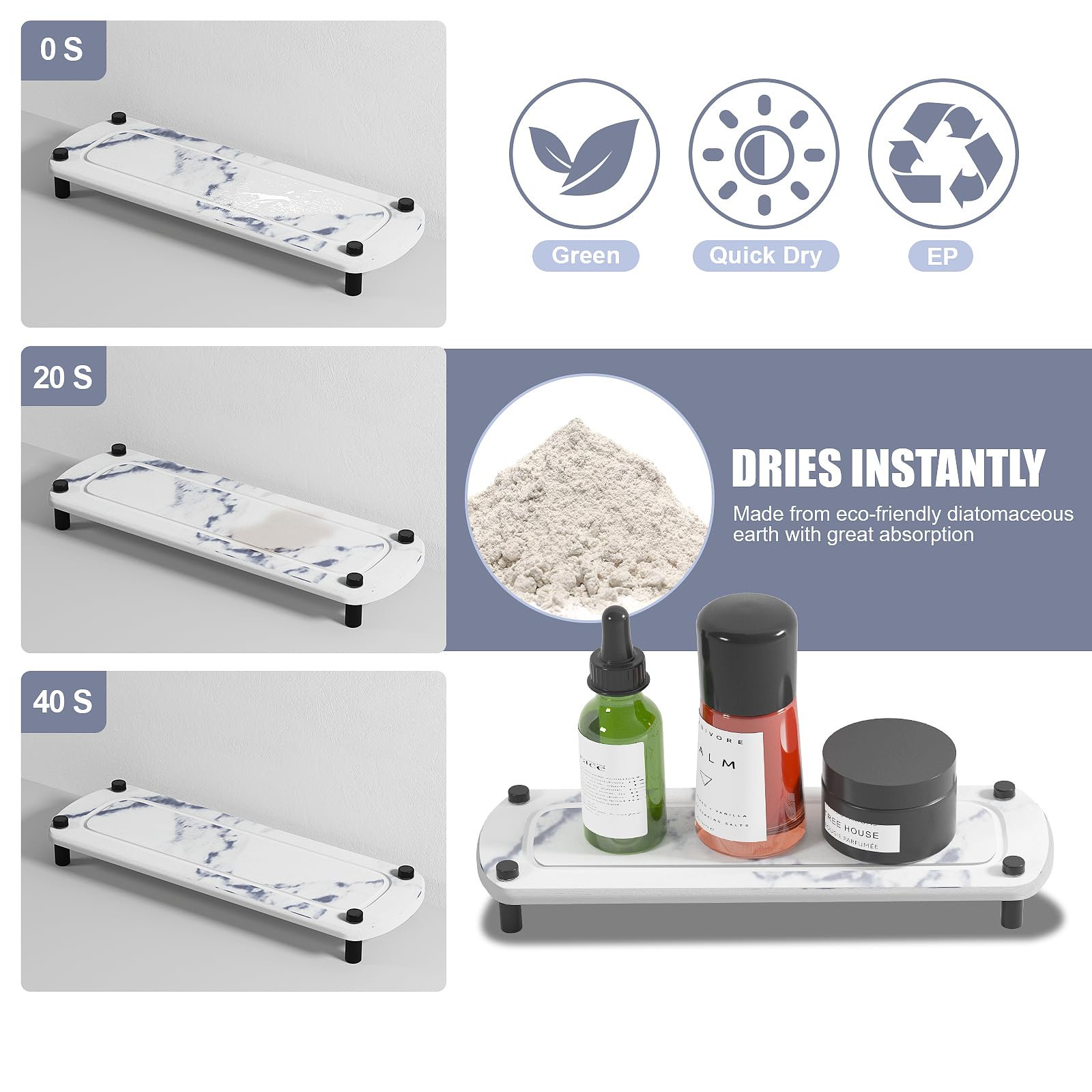 Slow Slog Sink Organizer Fast Dry, Instant Dry Sink Caddy, Bathroom Sink Organizer, Stone Sink Tray, Instant Dry Sink Organizer