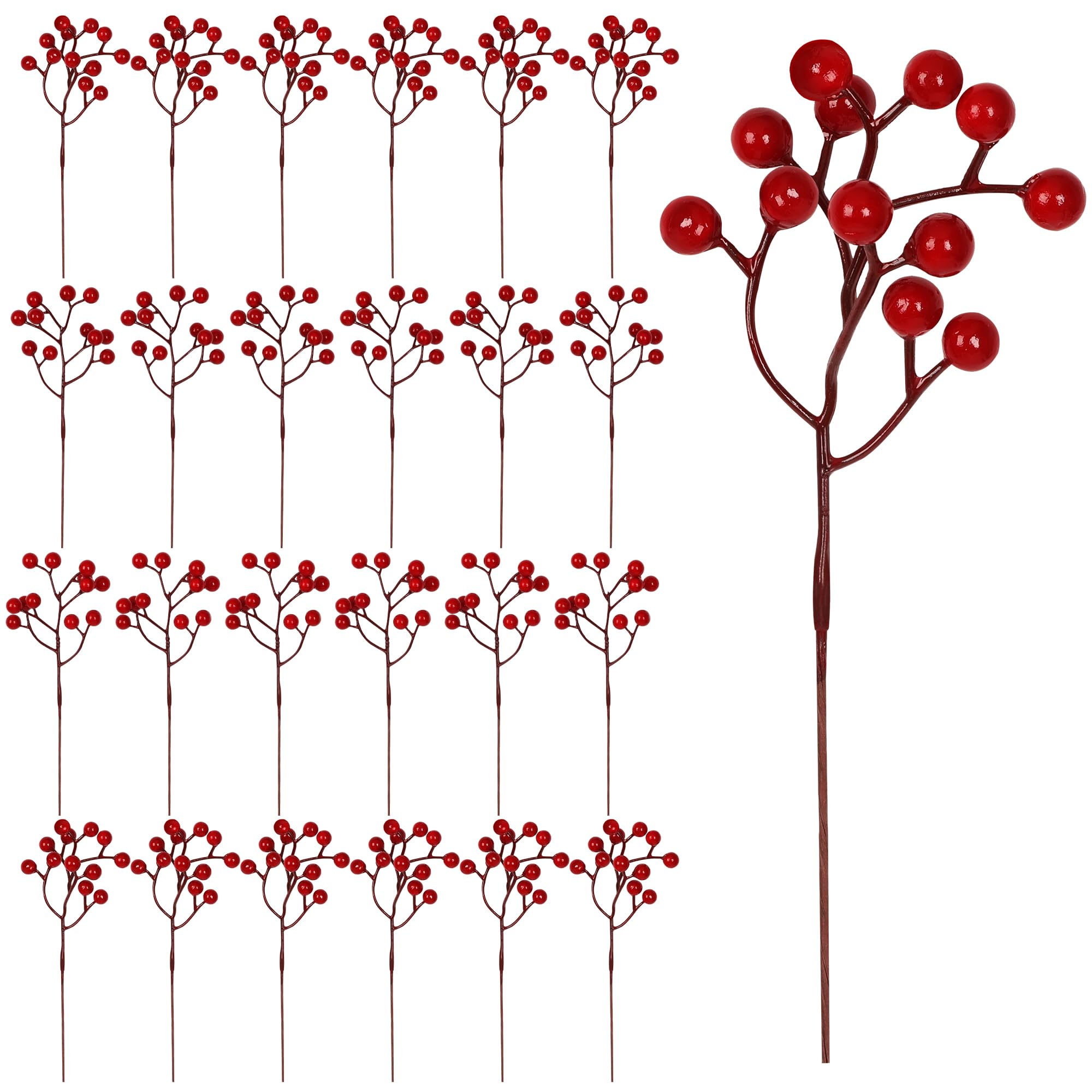 Vipay 24 PCS Christmas Tree Decorations, 7.08 in Red Berry Stem, Artificial Berry Picks Floral Pick for Wreath, Burgundy Holly B
